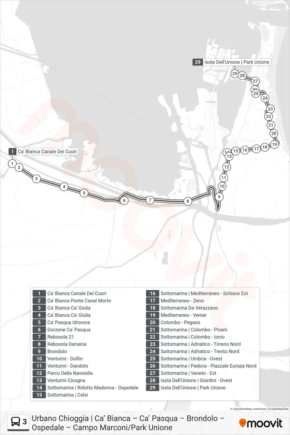 Linea 3 bus (Park Unione) - Percorsi e fermate sulla mappa