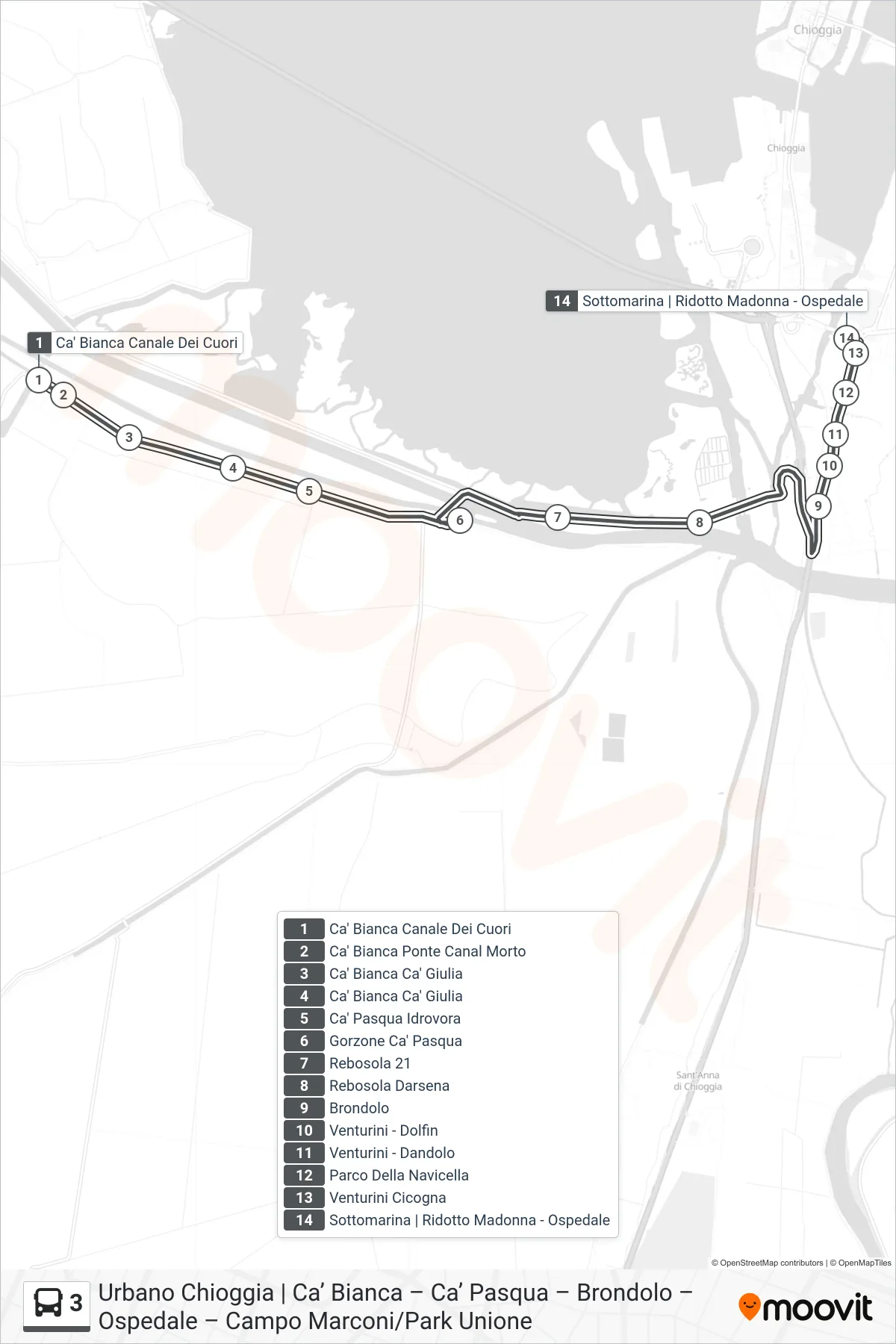 Linea 3 bus (Ospedale (Ridotto Madonna)) - Percorsi e fermate sulla mappa
