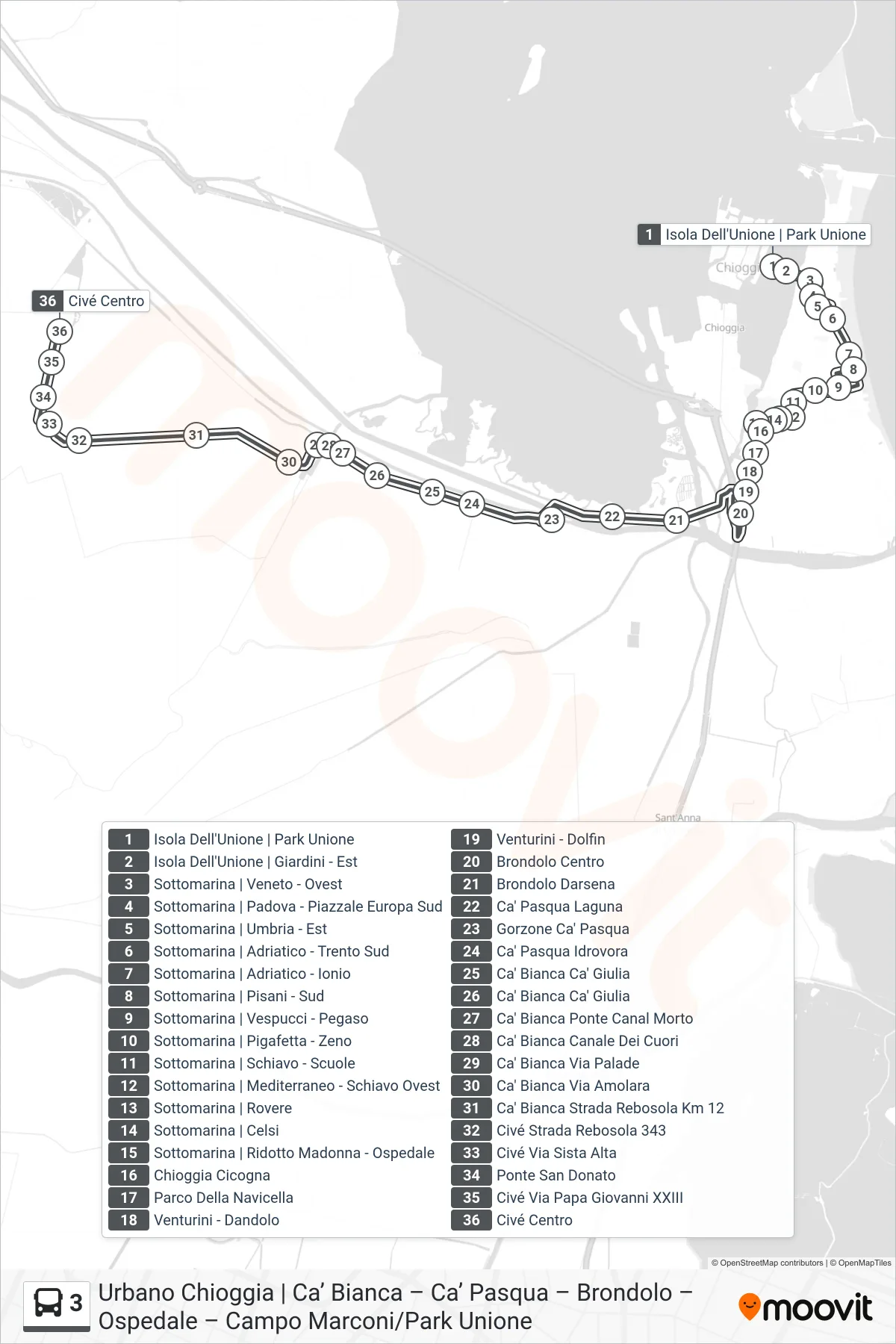 Linea 3 bus (Civè) - Percorsi e fermate sulla mappa