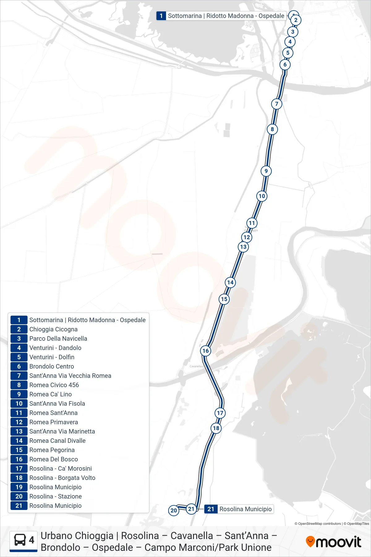 Linea 4  bus (Rosolina Municipio) - Percorsi e fermate sulla mappa