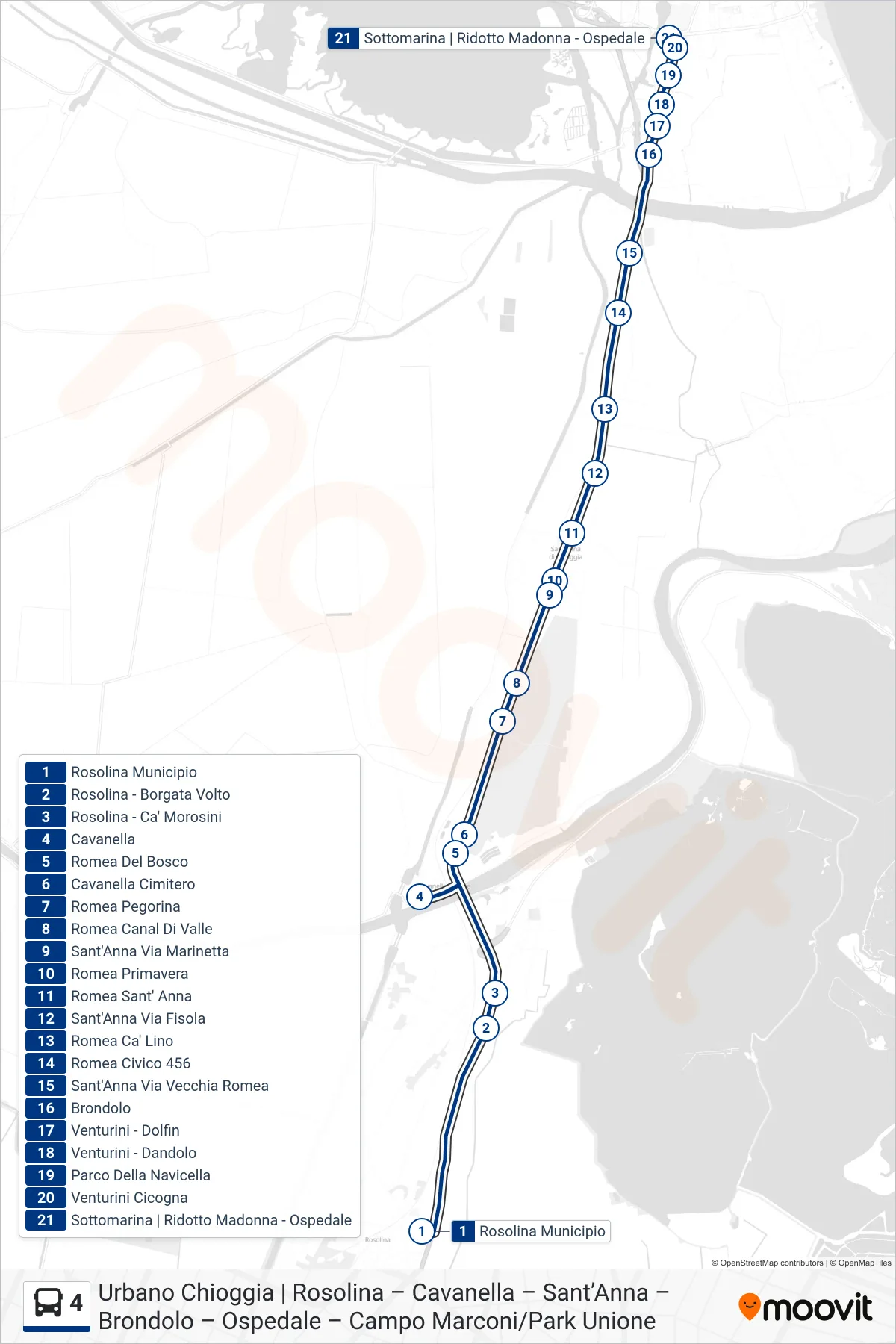 Linea 4 bus (Ospedale (Ridotto Madonna)) - Percorsi e fermate sulla mappa