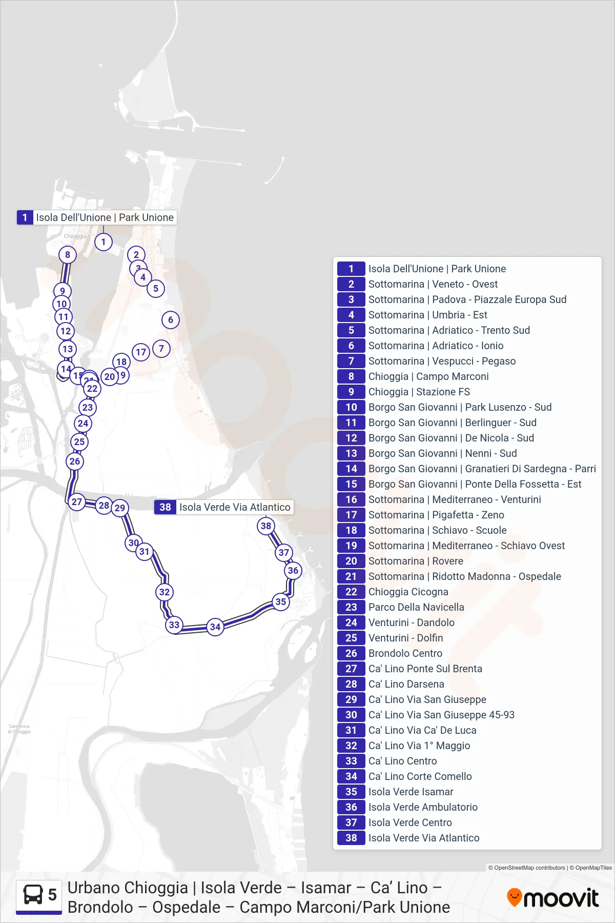 Linea 5 bus (Isola Verde) - Percorsi e fermate sulla mappa