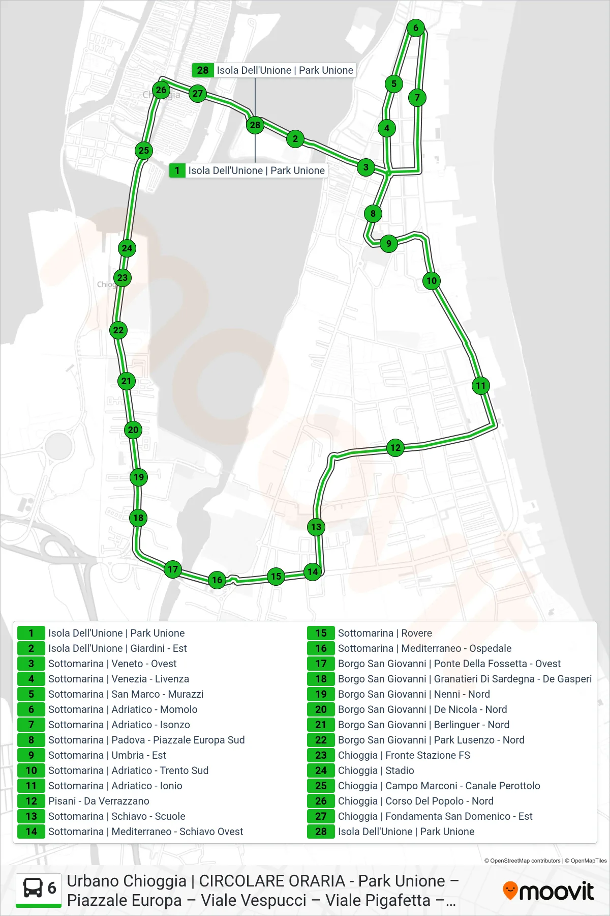 Linea 6 bus (Park Unione) - Percorsi e fermate sulla mappa