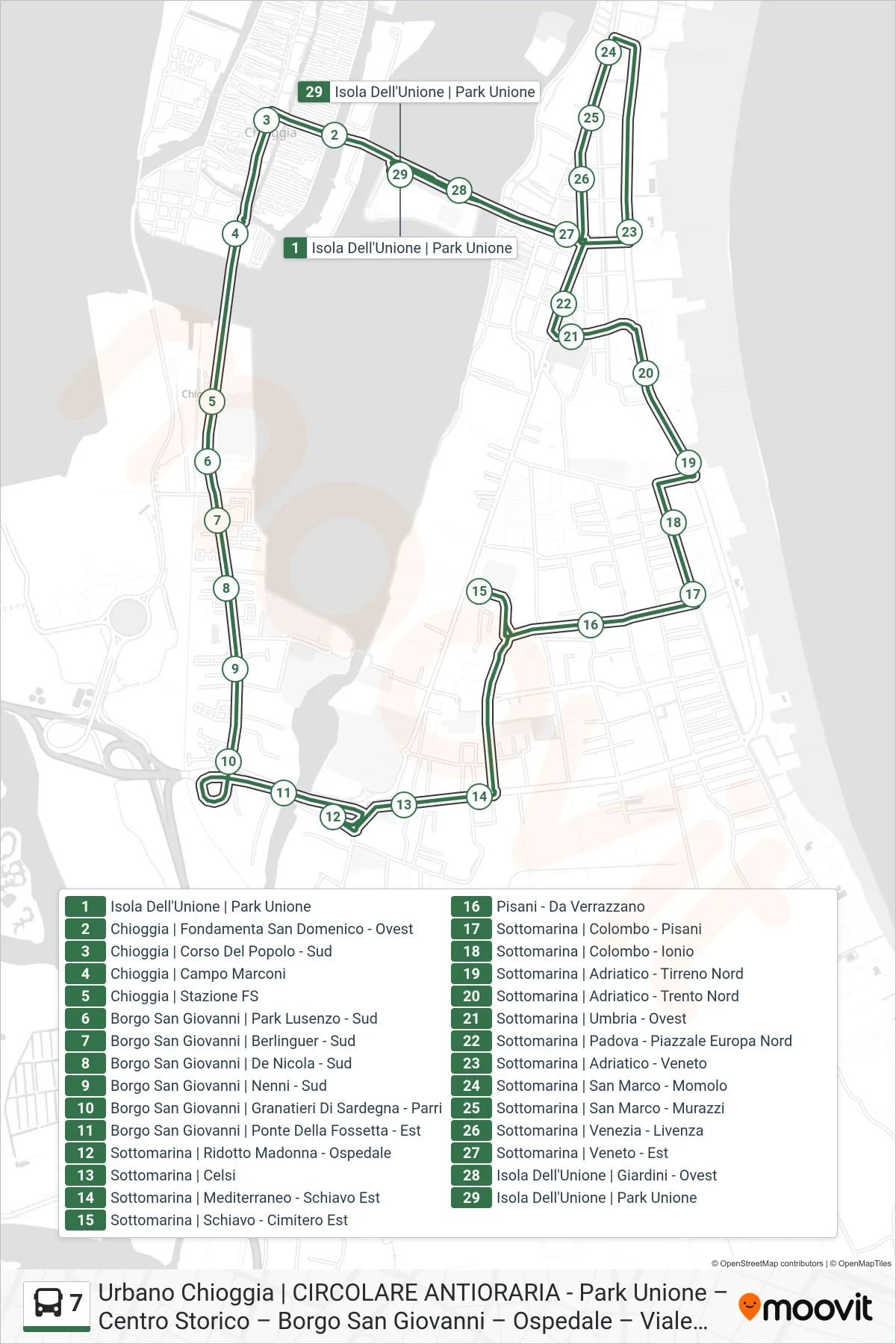 Linea 7  bus (Park Unione) - Percorsi e fermate sulla mappa