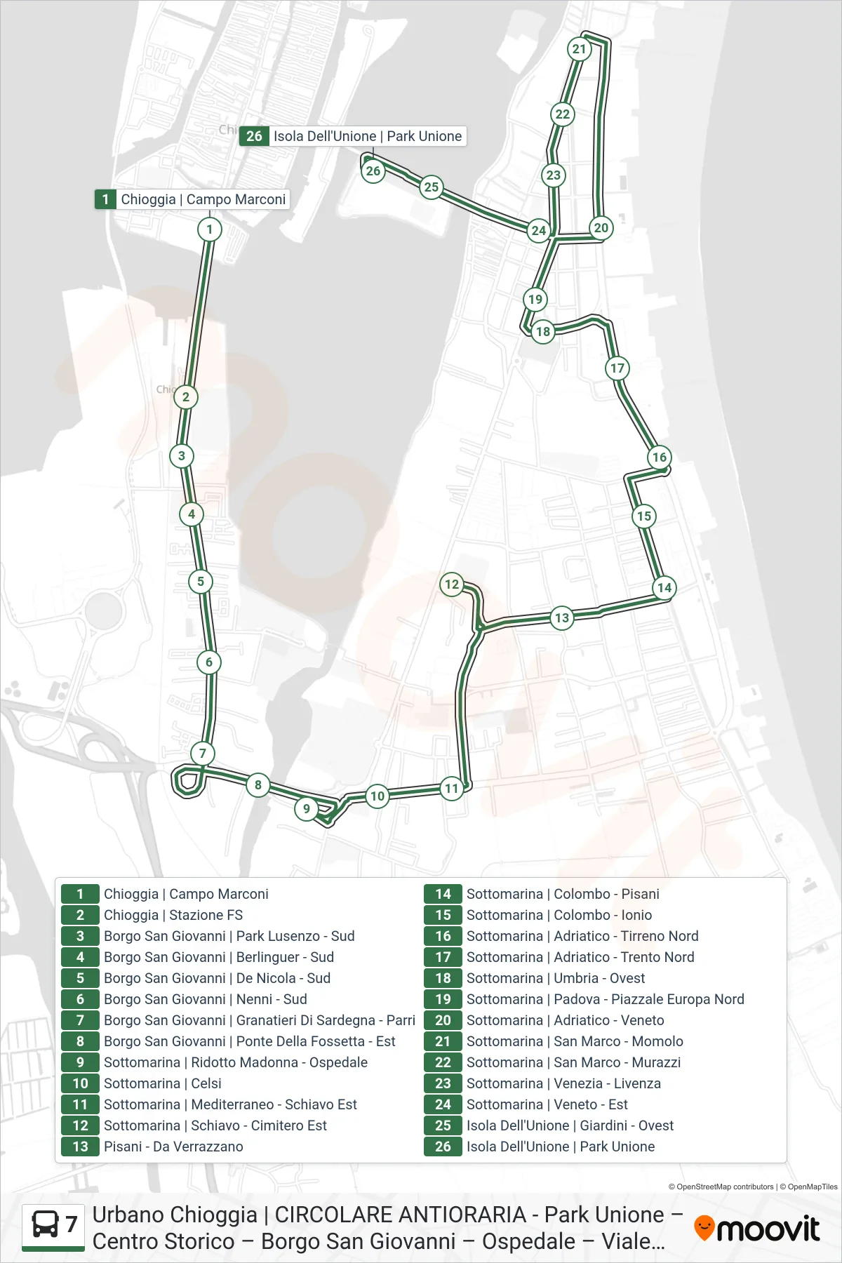 Linea 7 bus (Park Unione) - Percorsi e fermate sulla mappa
