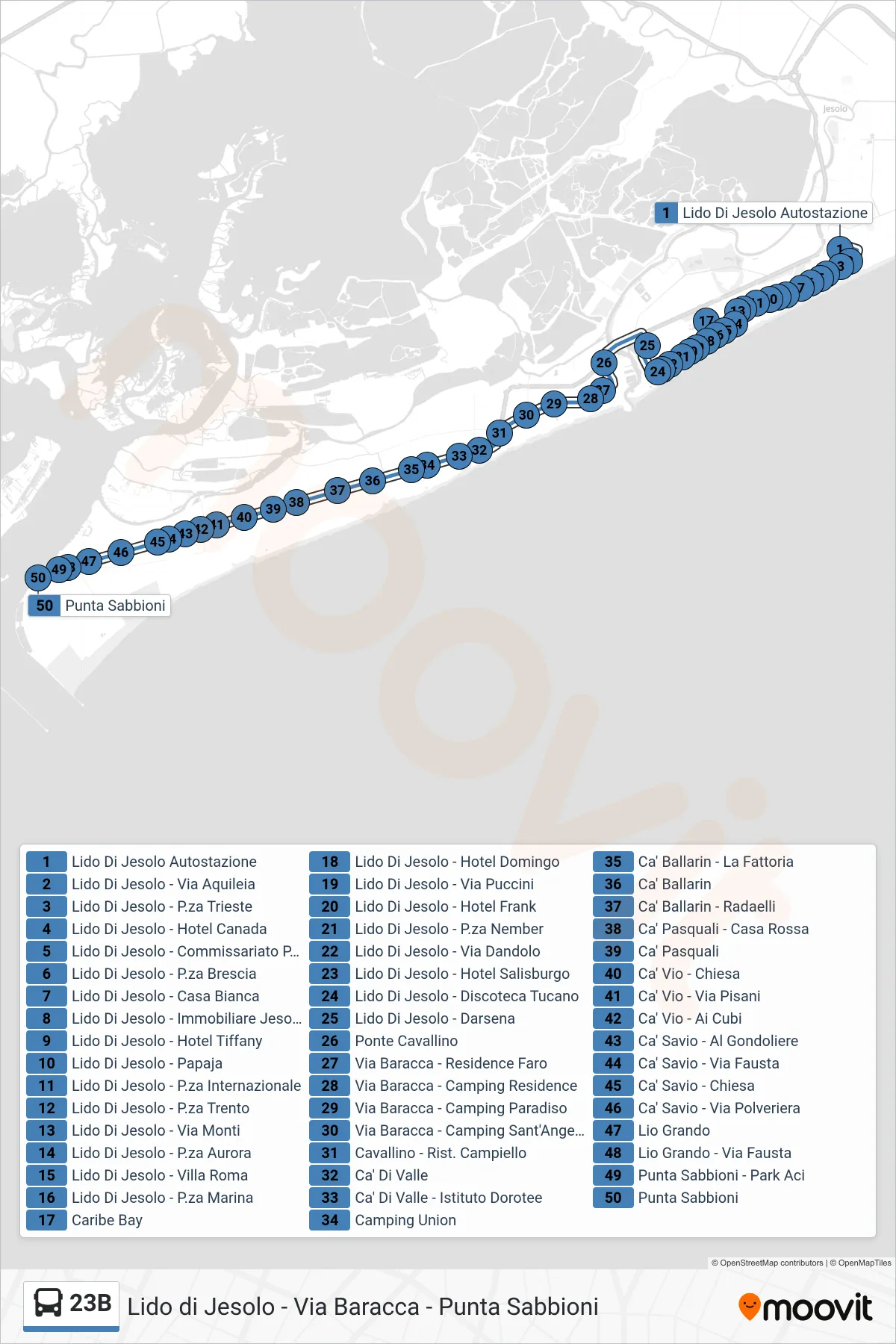 Linea 23B bus (Punta Sabbioni) - Percorsi e fermate sulla mappa