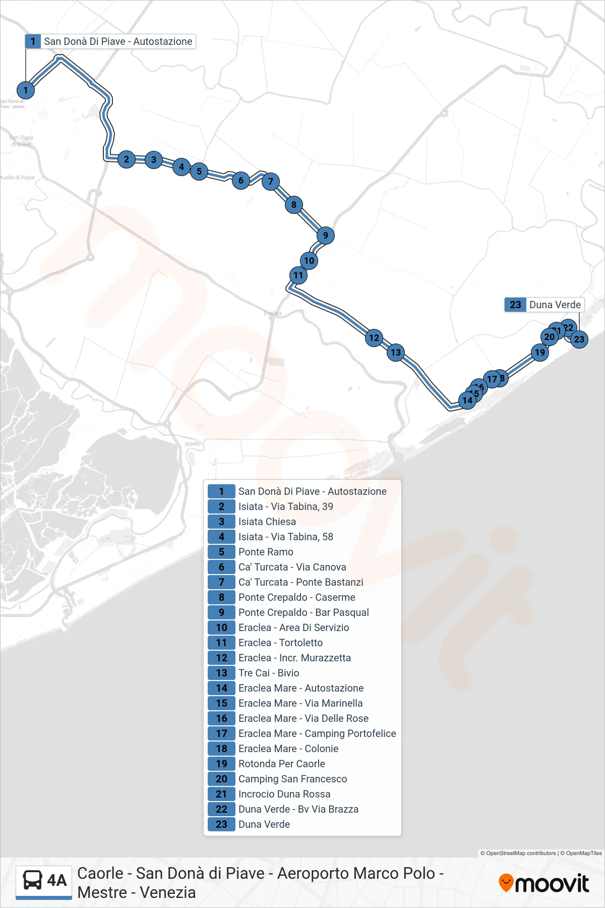 Linea 4A bus (Duna Verde) - Percorsi e fermate sulla mappa