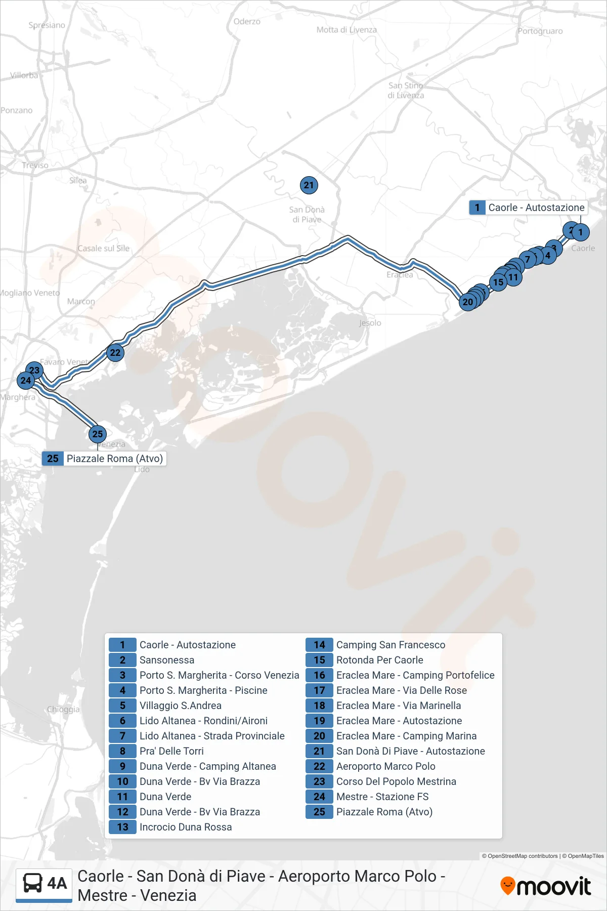 Linea 4A bus (Venezia - Piazzale Roma) - Percorsi e fermate sulla mappa