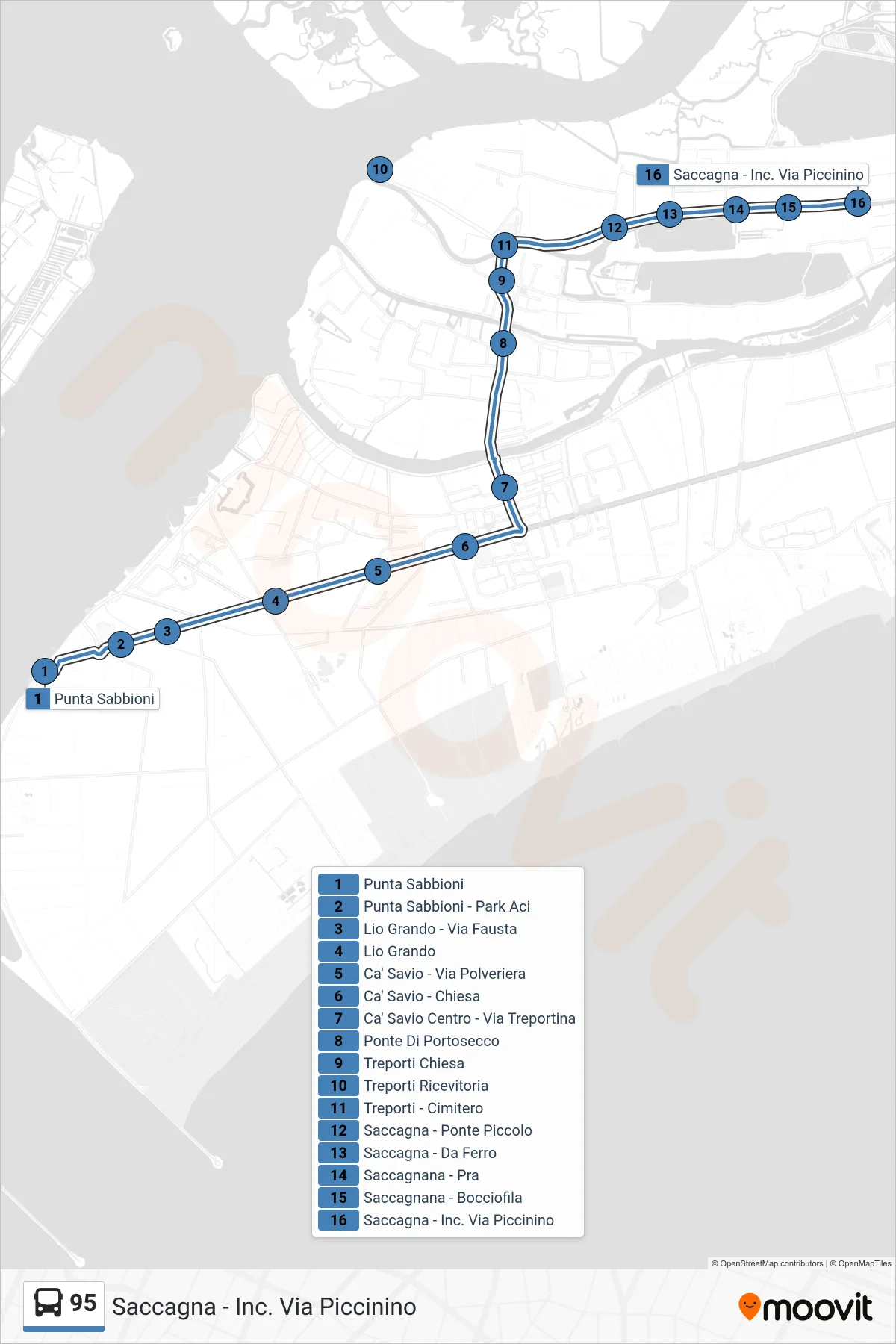 Linea 95 bus (Saccagna - Inc. Via Piccinino) - Percorsi e fermate sulla mappa