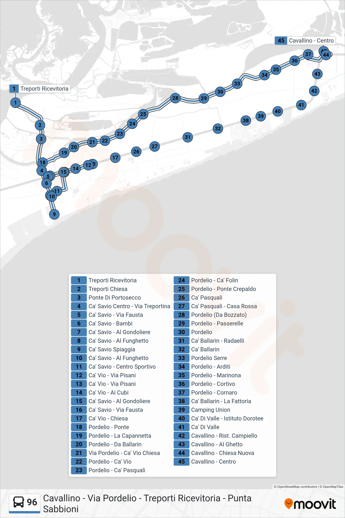 Linea 96  bus (Cavallino) - Percorsi e fermate sulla mappa