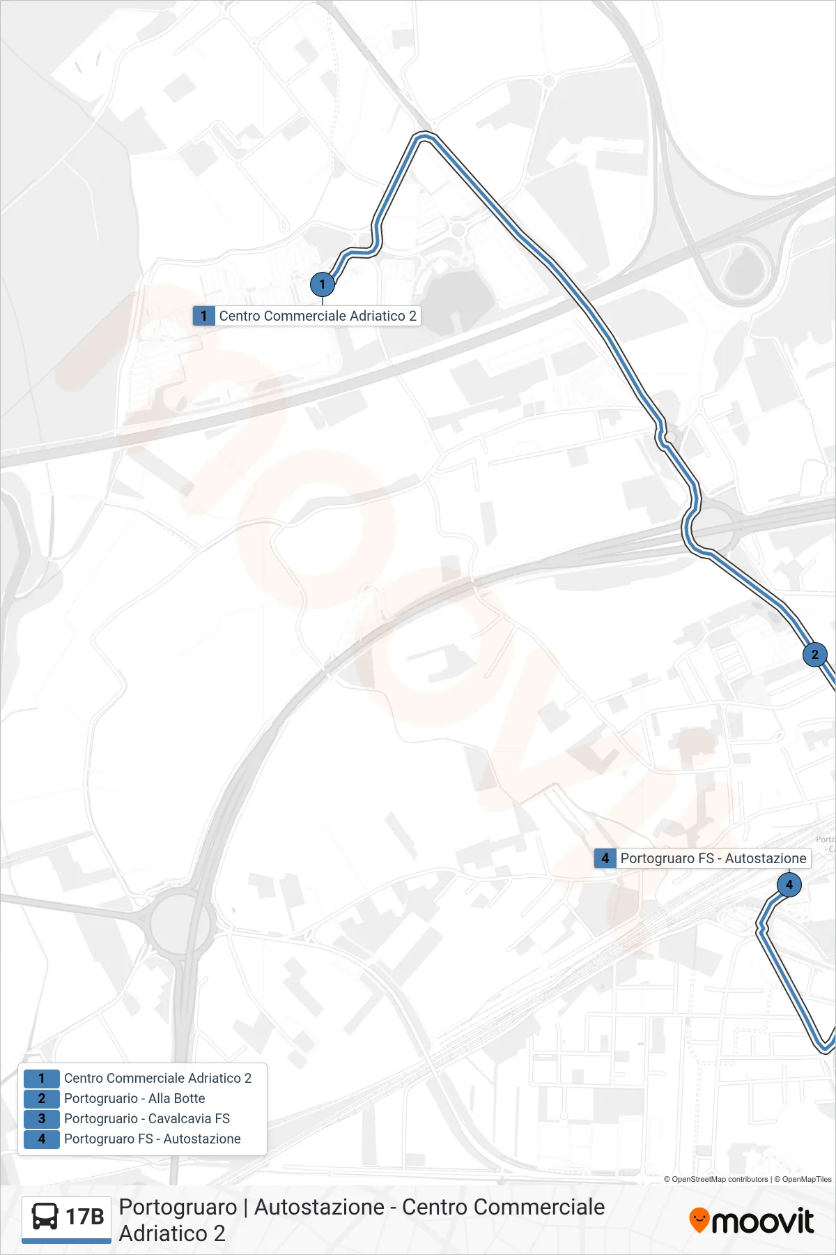 Linea 17B bus (Portogruaro Autostazione) - Percorsi e fermate sulla mappa
