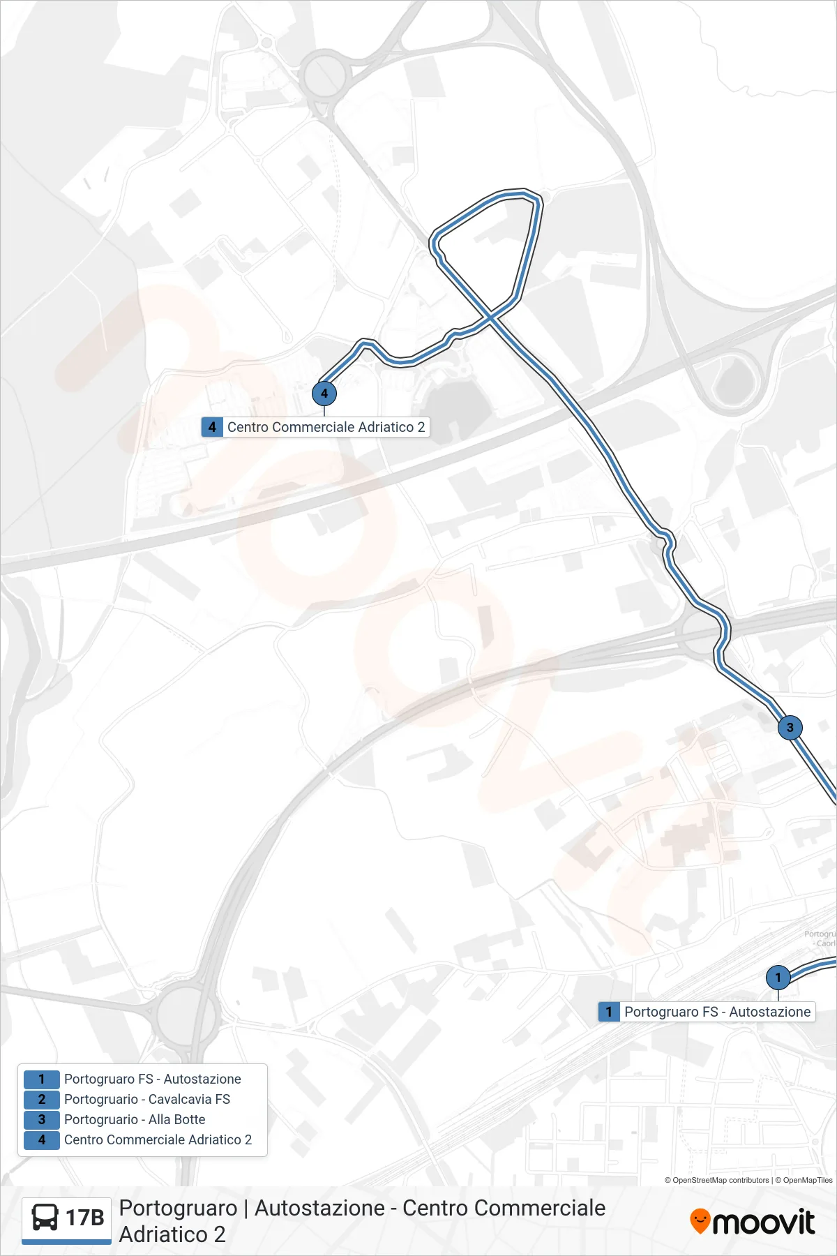 Linea 17B bus (Centro Commerciale Adriatico 2) - Percorsi e fermate sulla mappa