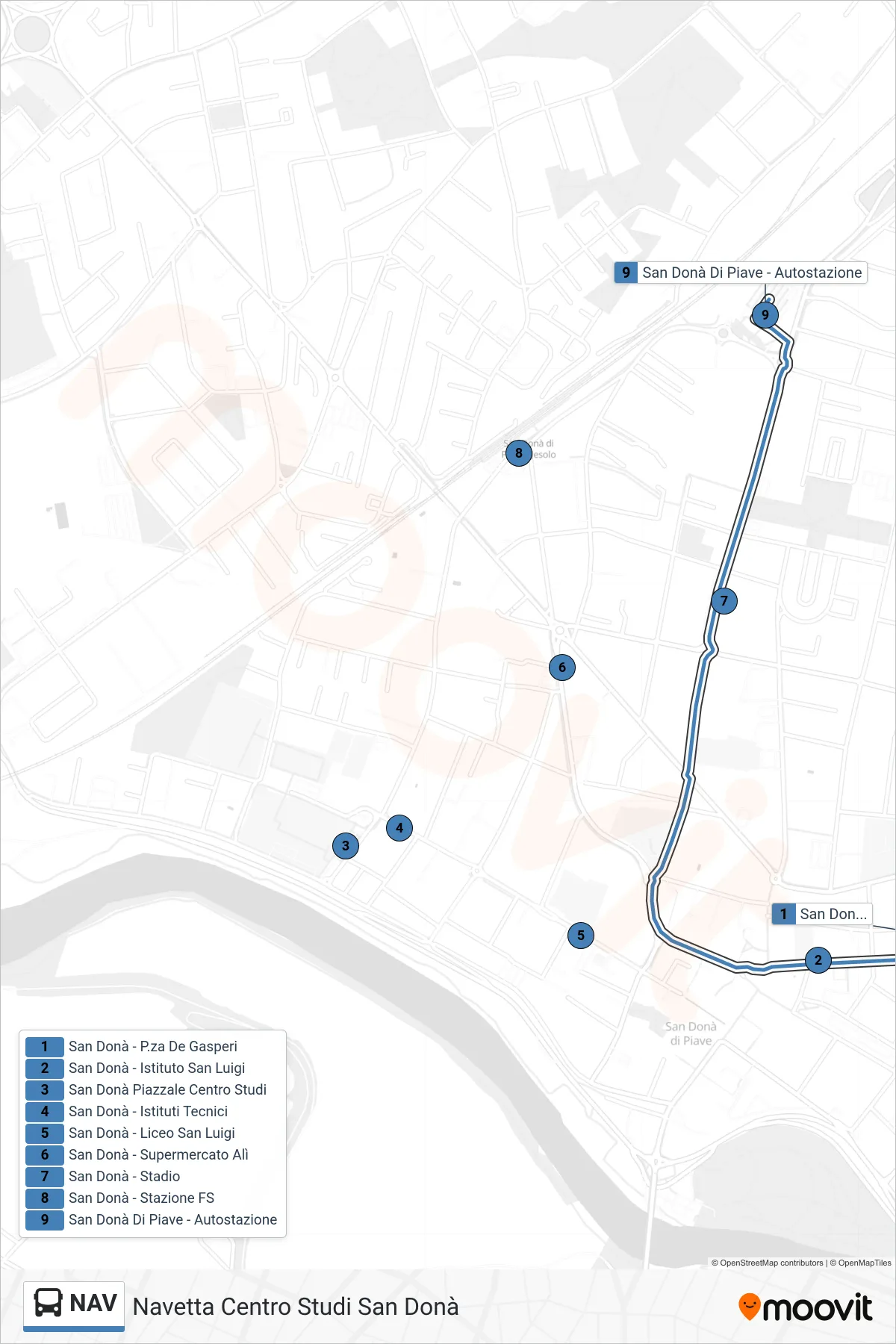 Linea NAV  bus (San Donà Autostazione) - Percorsi e fermate sulla mappa