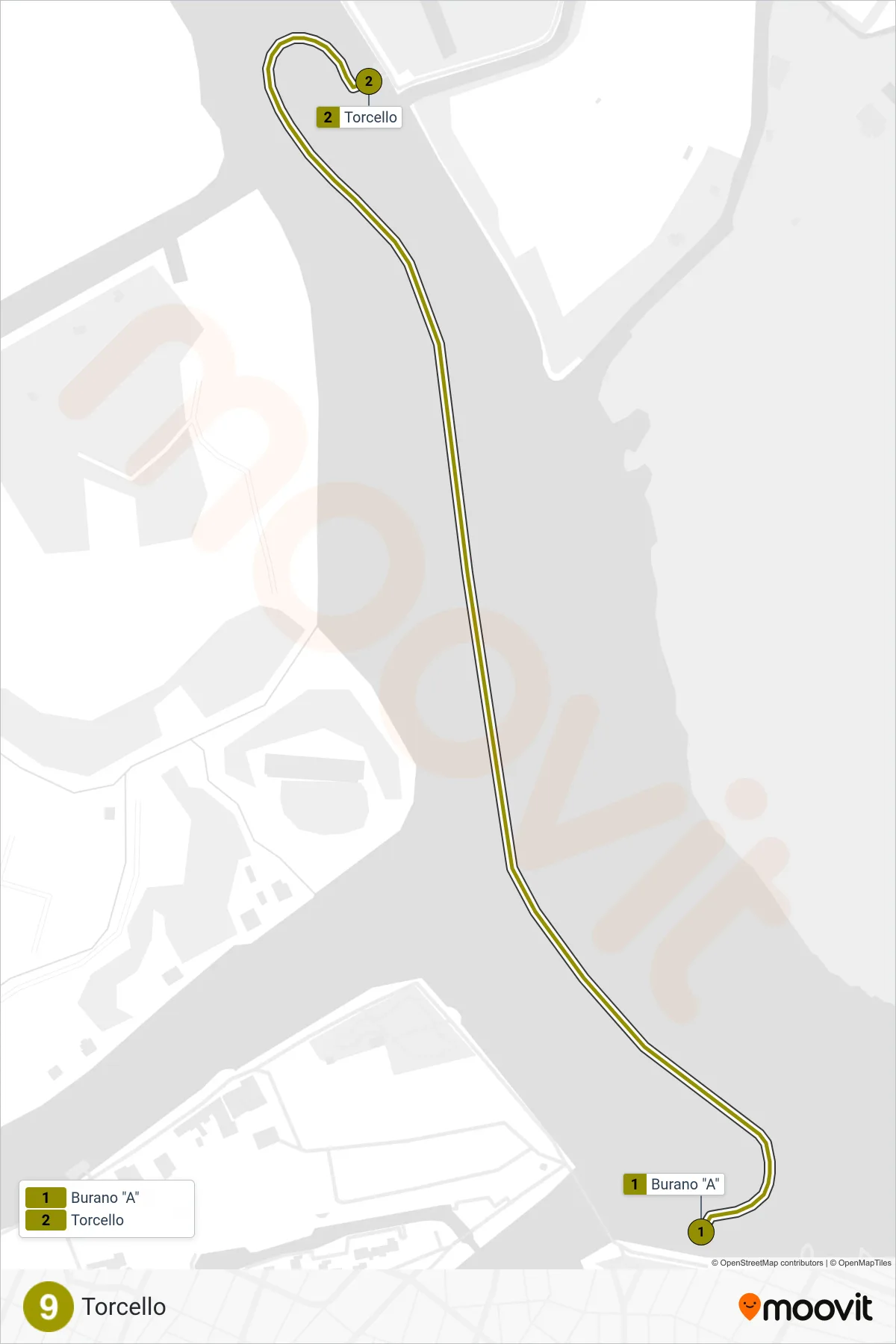 Linea 9  navigazione (Torcello) - Percorsi e fermate sulla mappa
