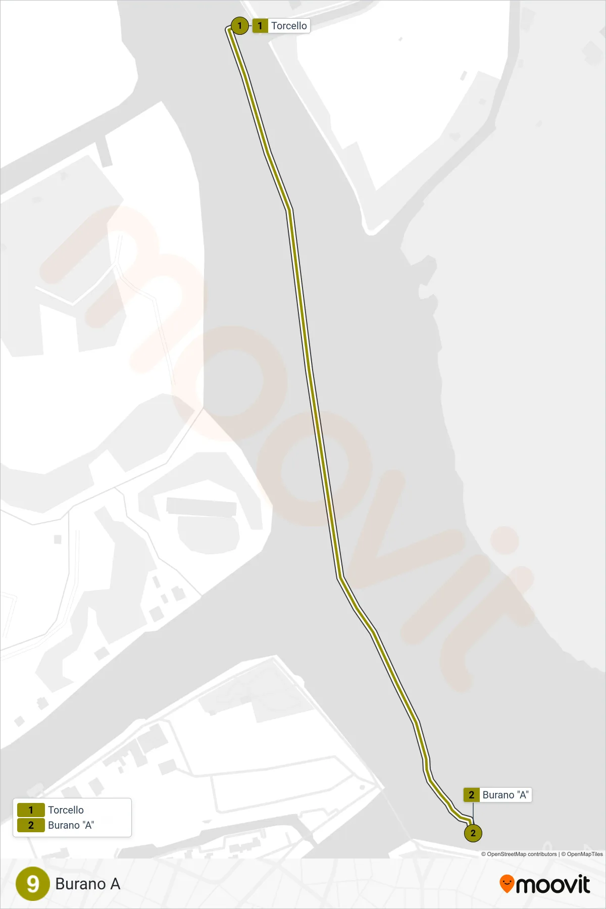 Linea 9 navigazione (Burano A) - Percorsi e fermate sulla mappa