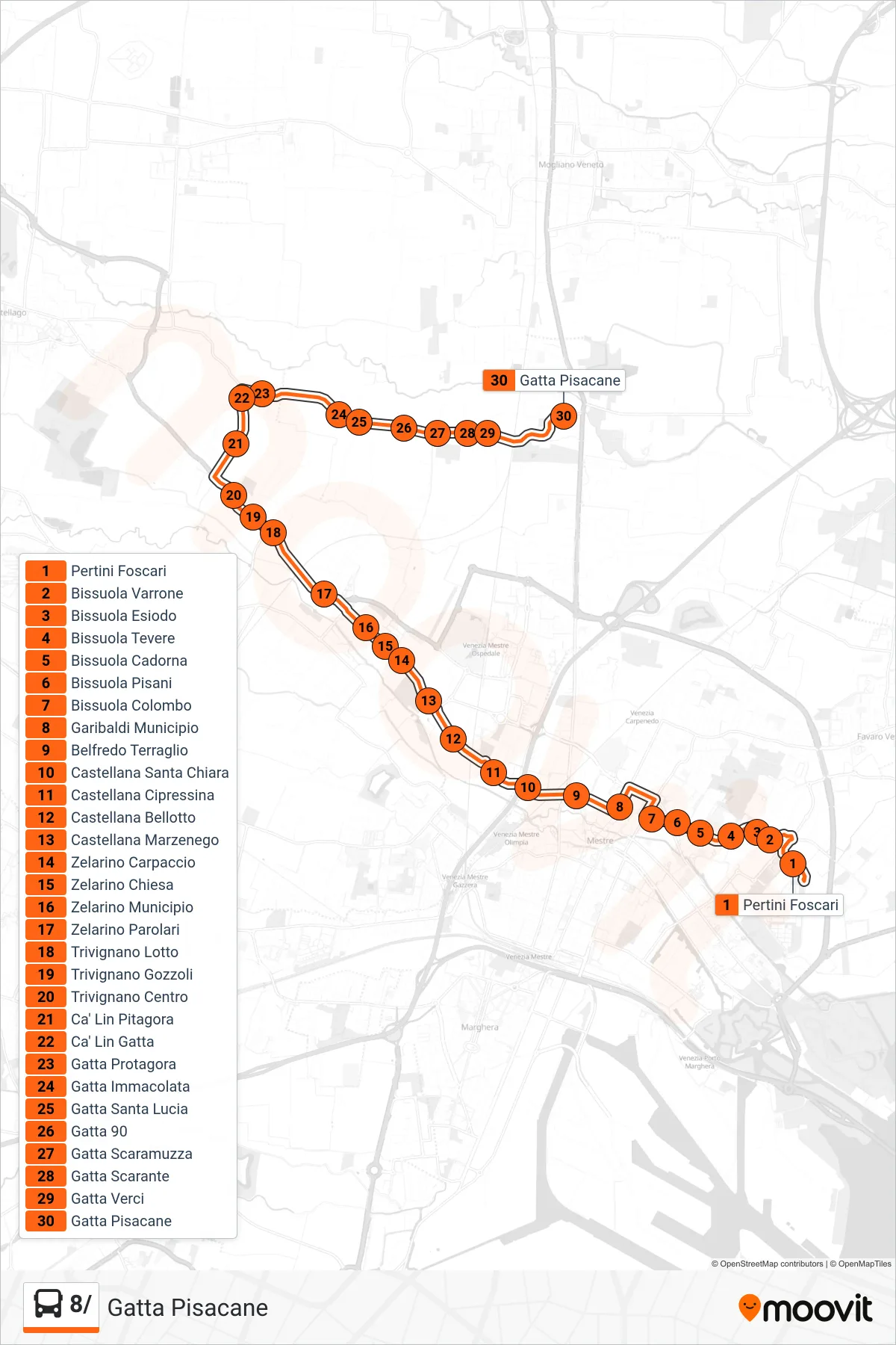Linea 8/ bus (Gatta Pisacane) - Percorsi e fermate sulla mappa