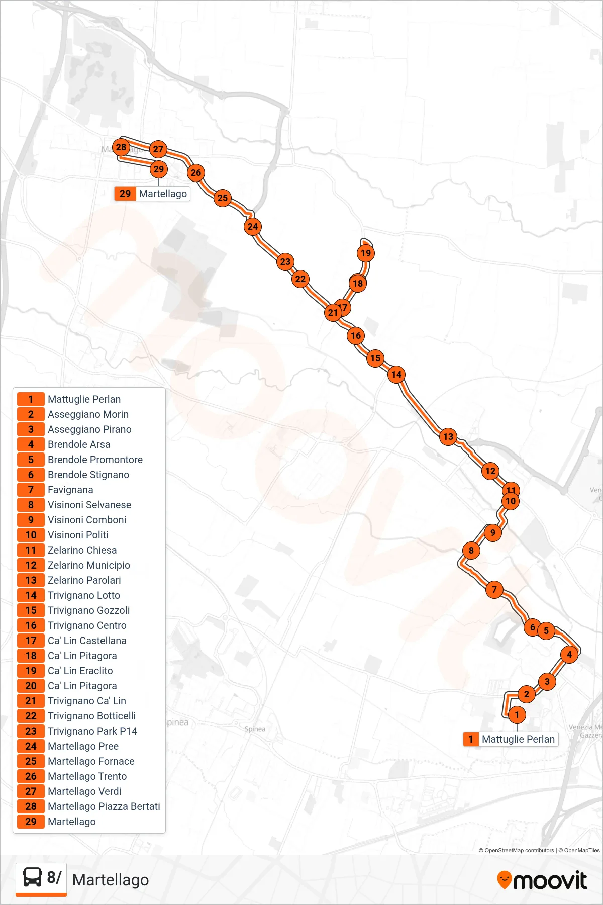 Linea 8/ bus (Martellago) - Percorsi e fermate sulla mappa