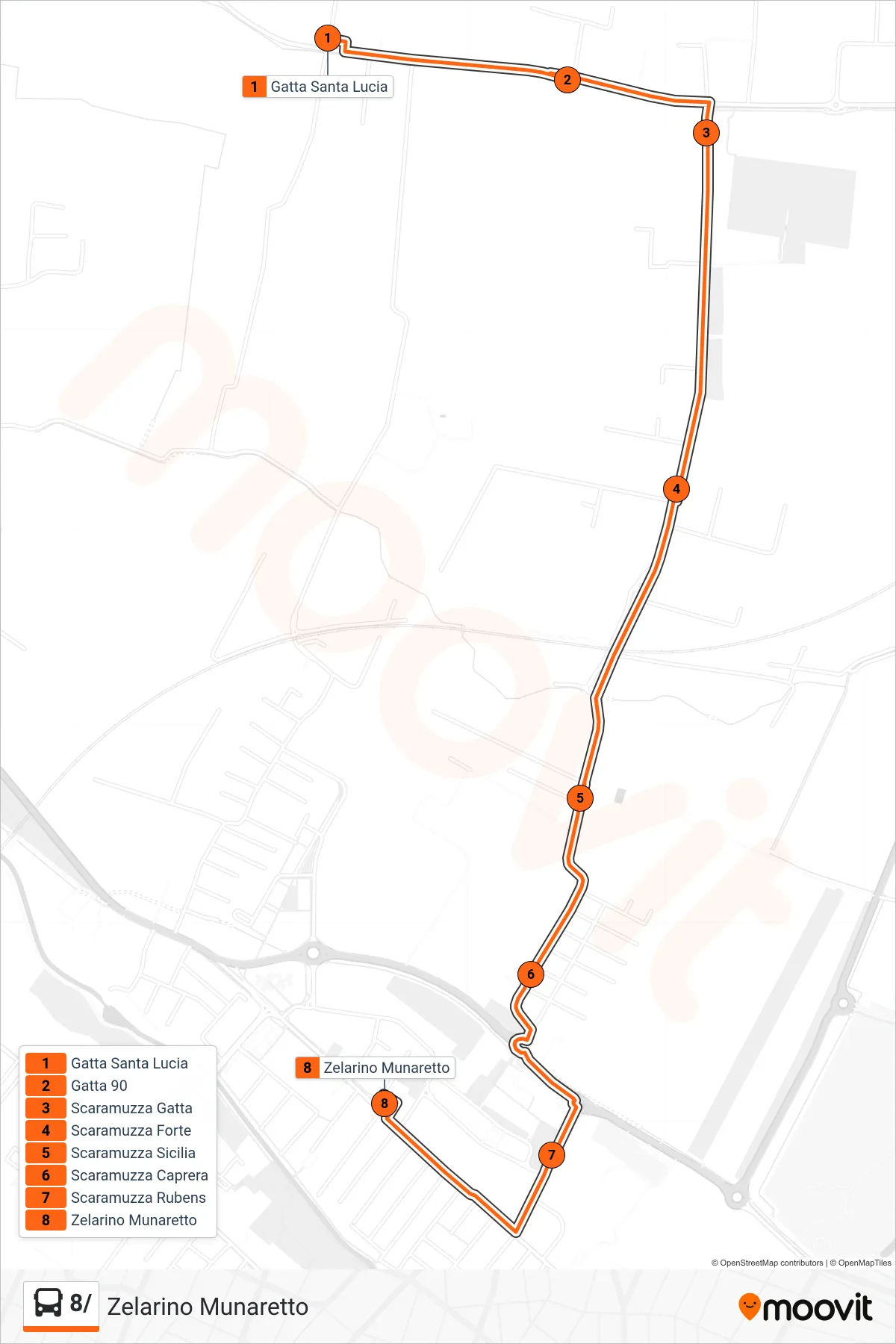 Linea 8/ bus (Zelarino Munaretto) - Percorsi e fermate sulla mappa