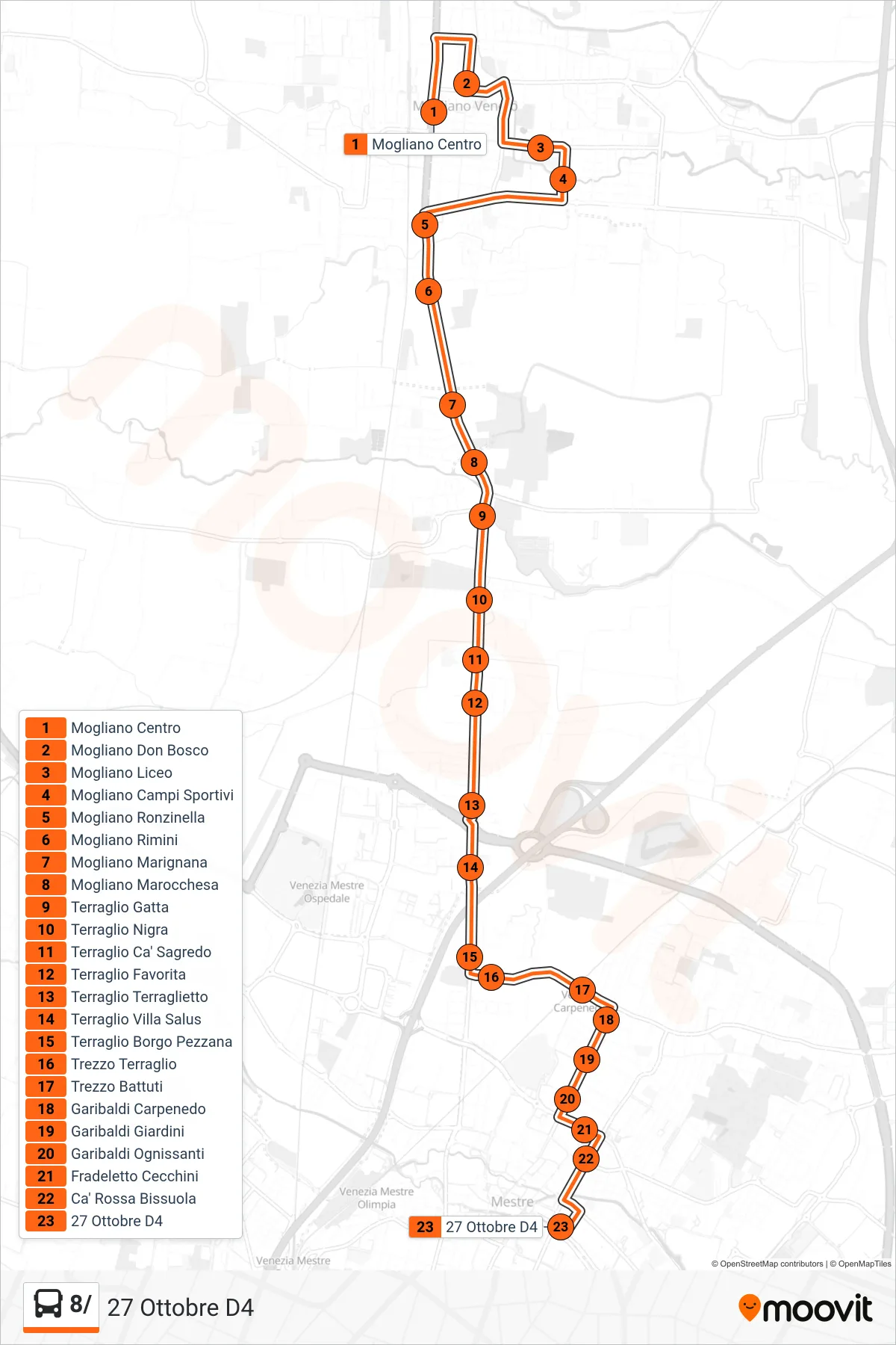 Linea 8/  bus (27 Ottobre D4) - Percorsi e fermate sulla mappa