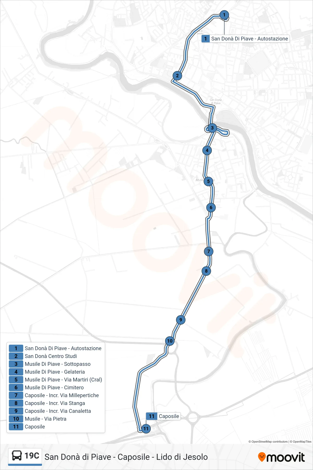 Linea 19C bus (Caposile) - Percorsi e fermate sulla mappa