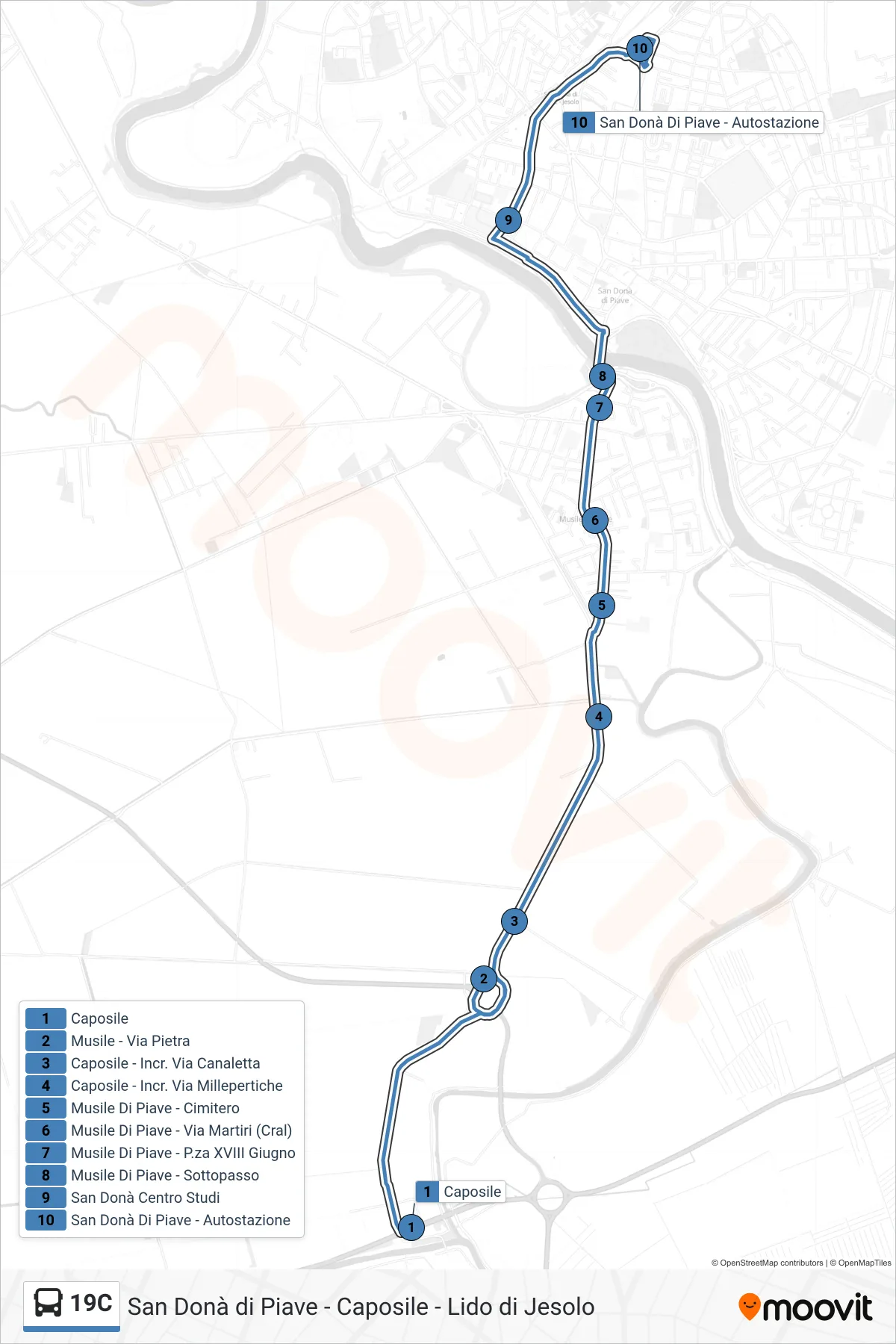 Linea 19C bus (Venezia) - Percorsi e fermate sulla mappa