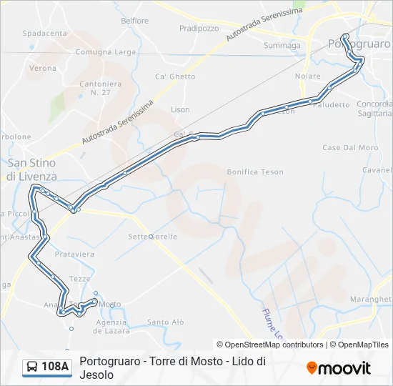 Percorso linea bus 108A