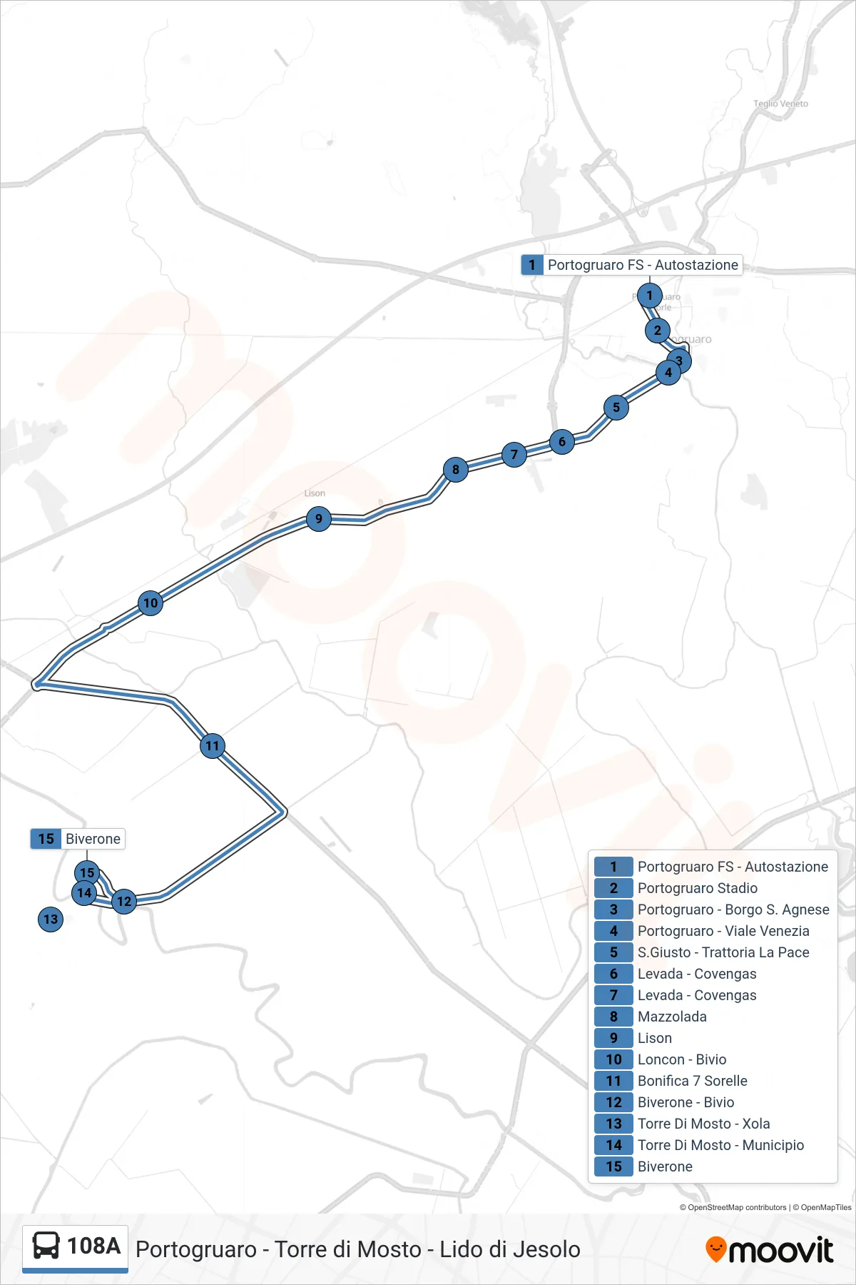Linea 108A bus (Biverone) - Percorsi e fermate sulla mappa
