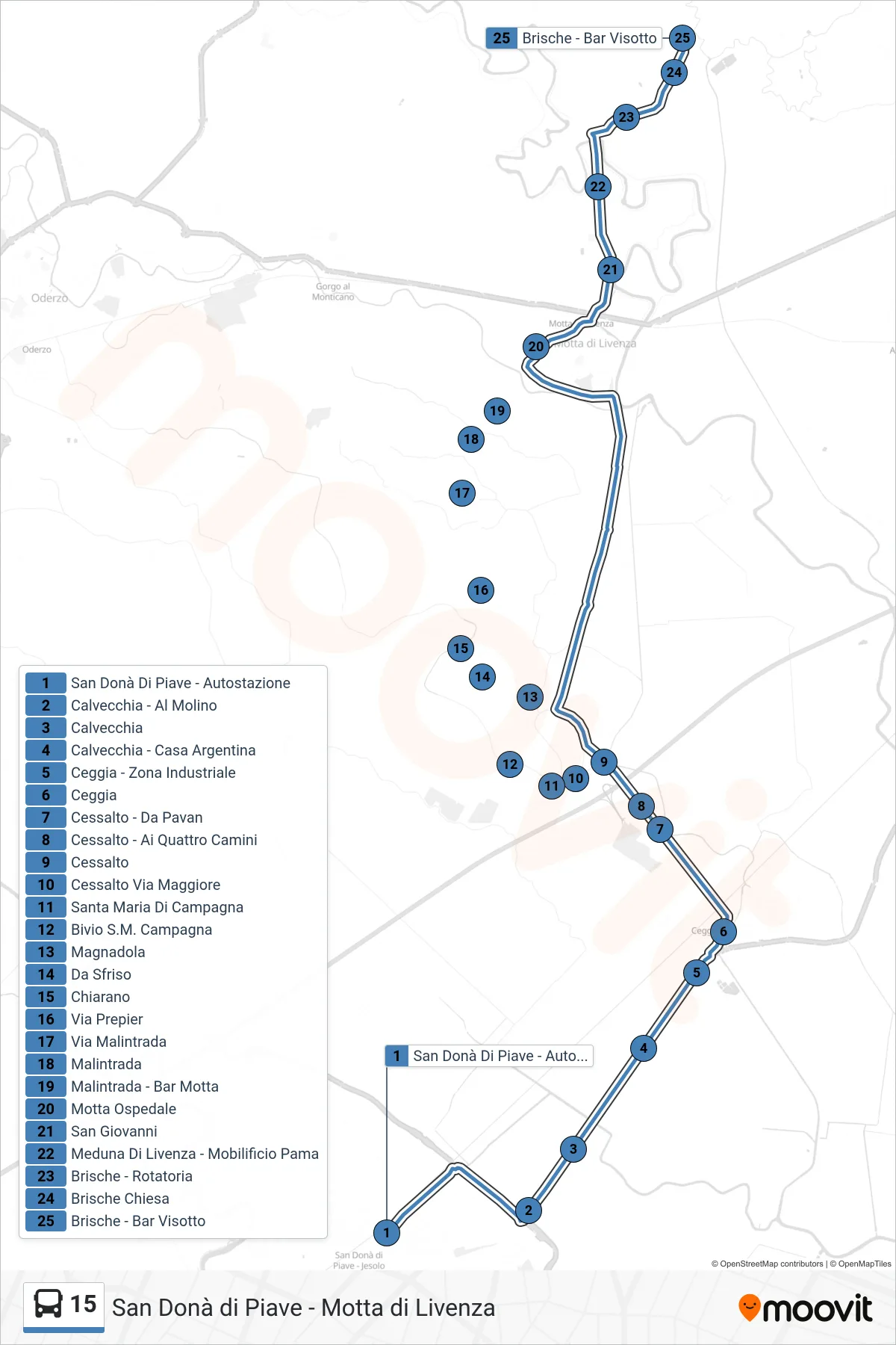 Linea 15 bus (Pordenone) - Percorsi e fermate sulla mappa