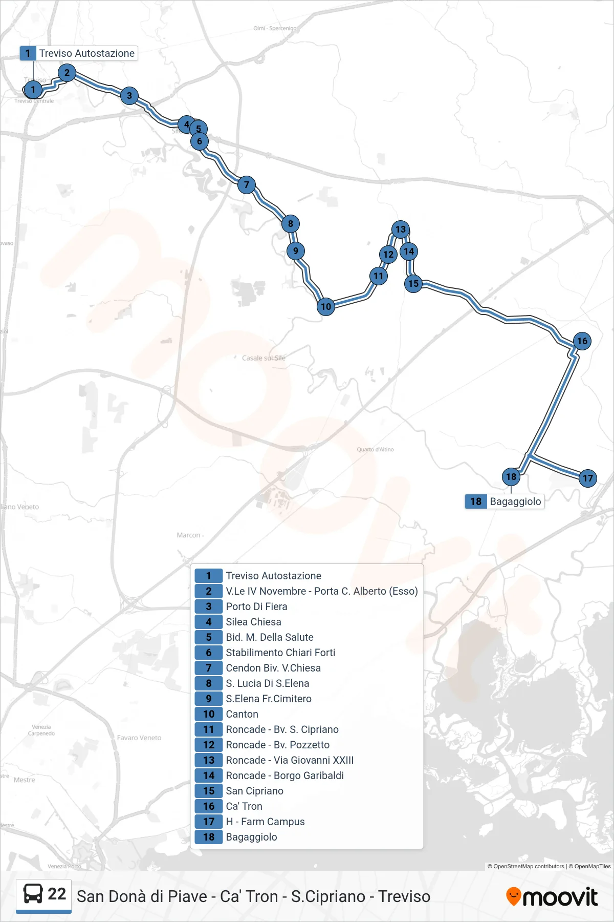Linea 22 bus (Bagaggiolo) - Percorsi e fermate sulla mappa
