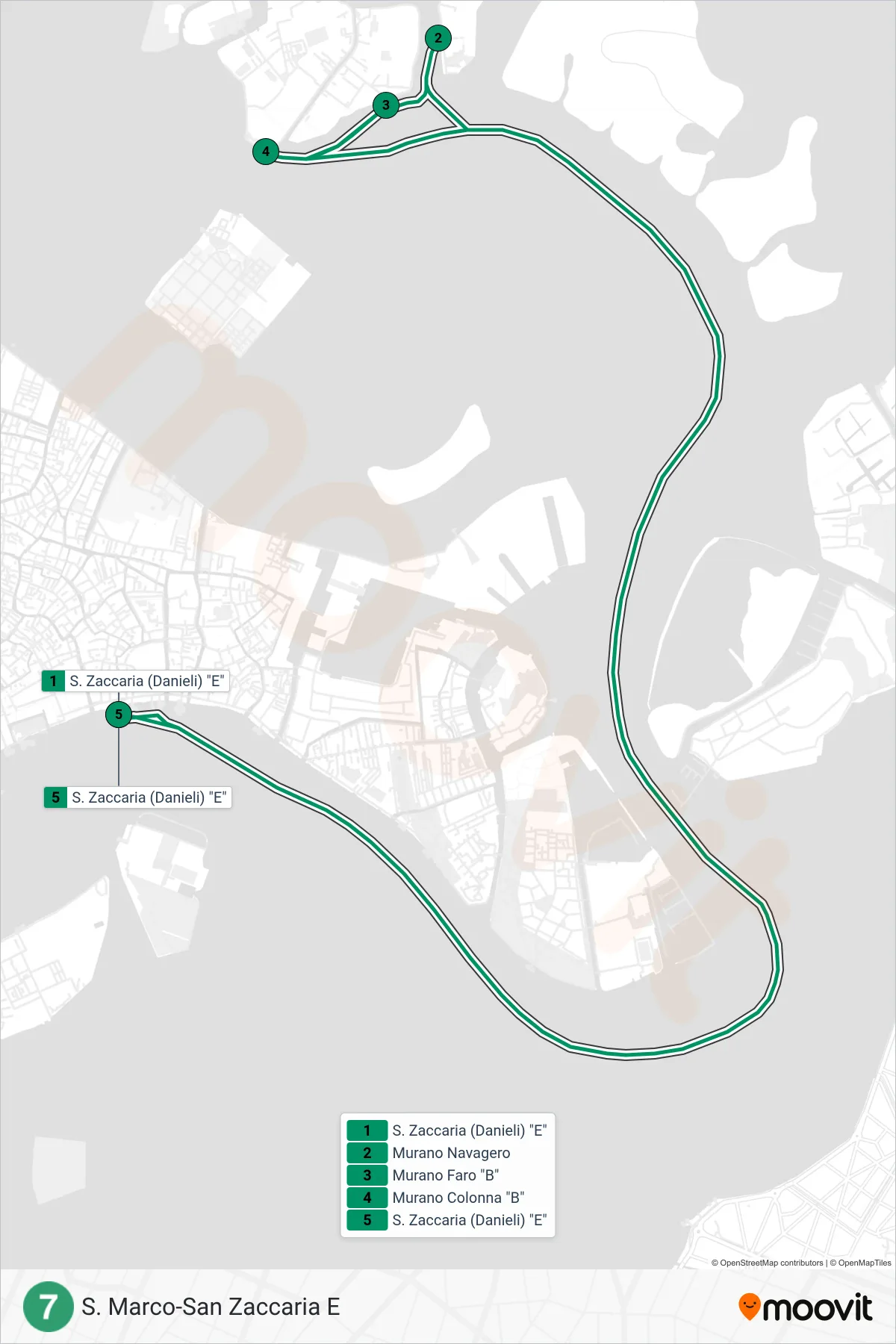 Linea 7  navigazione (S. Marco-San Zaccaria E) - Percorsi e fermate sulla mappa