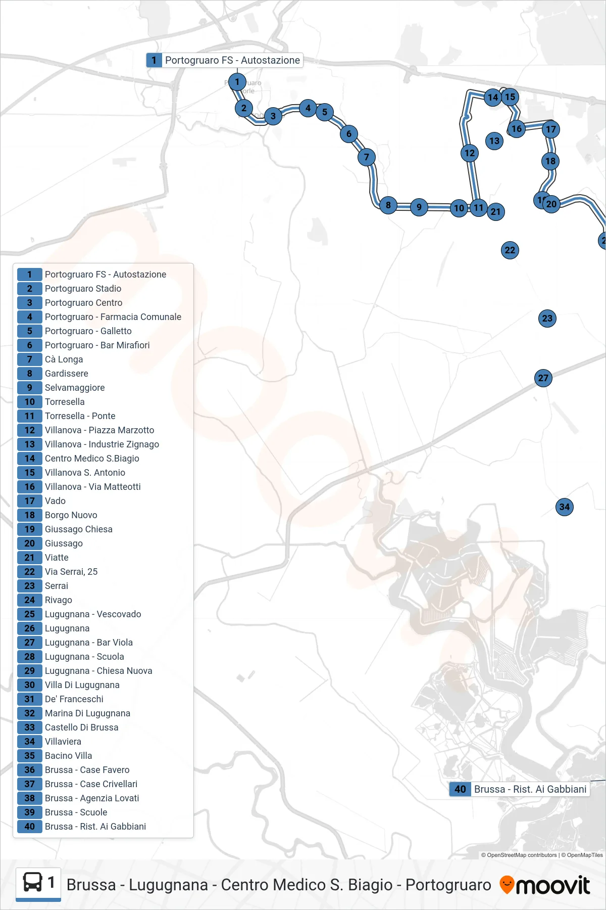 Linea 1 bus (Brussa) - Percorsi e fermate sulla mappa