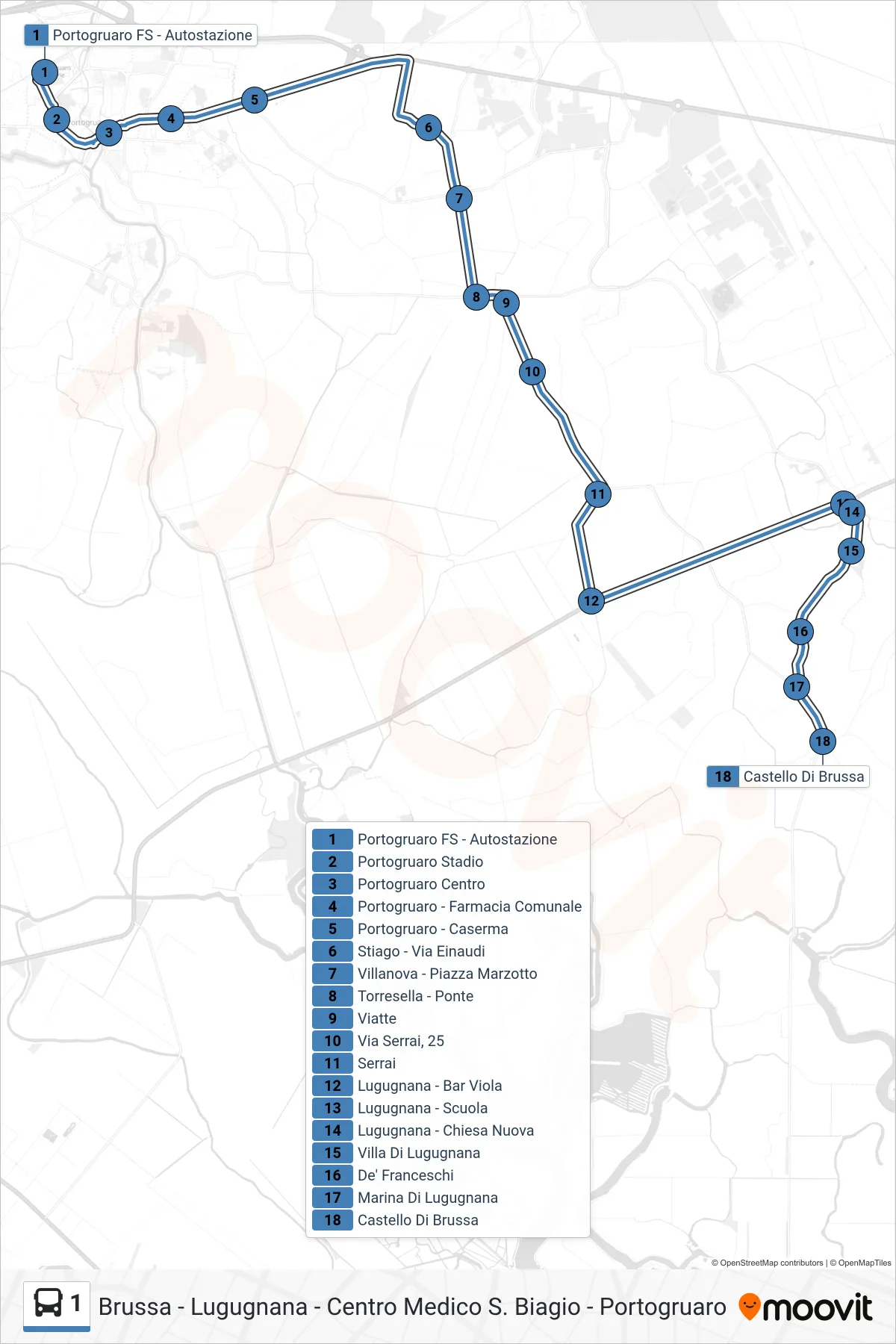 Linea 1  bus (Castello di Brussa) - Percorsi e fermate sulla mappa