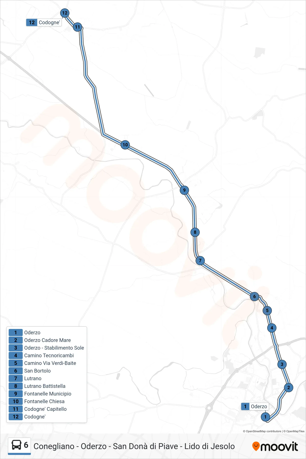 Linea 6  bus (Codognè) - Percorsi e fermate sulla mappa