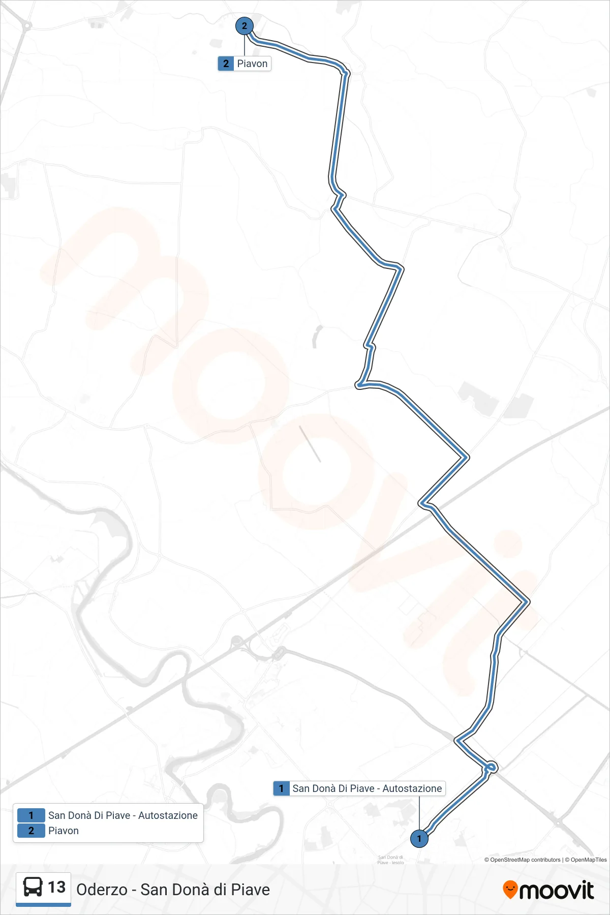 Linea 13  bus (Piavon) - Percorsi e fermate sulla mappa
