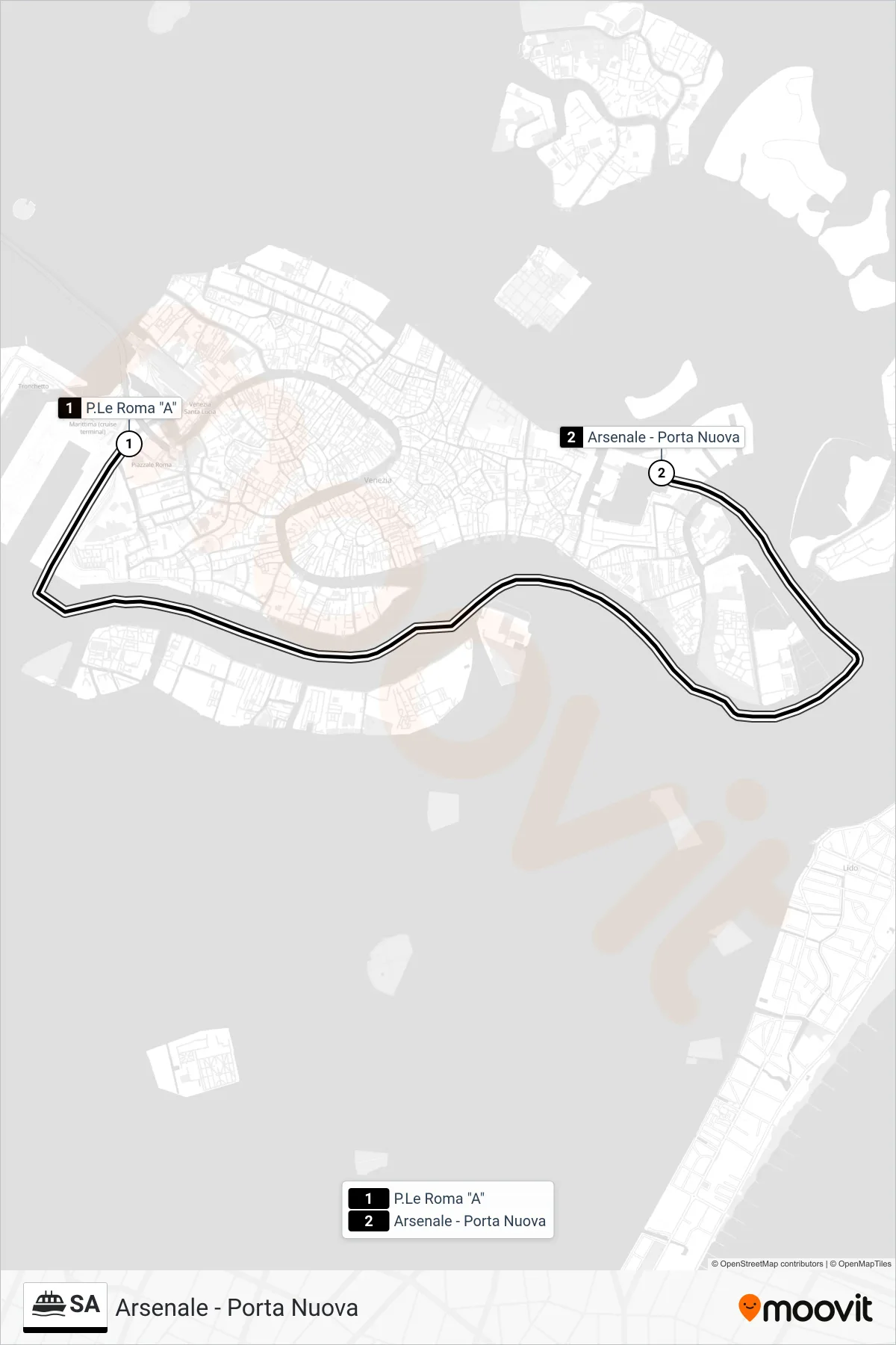Linea SA  navigazione (Arsenale - Porta Nuova) - Percorsi e fermate sulla mappa