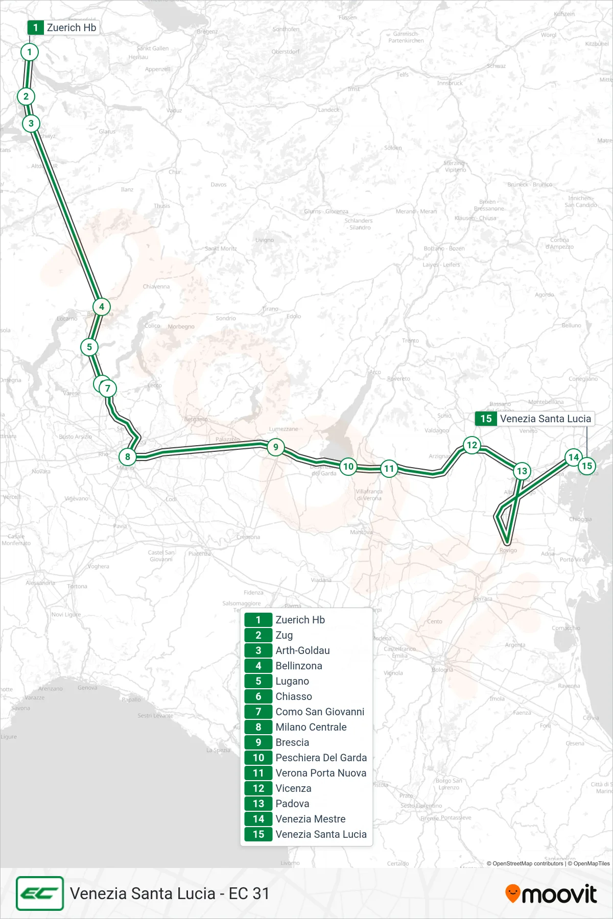 Linea EC  treno (Venezia Santa Lucia - EC 31) - Percorsi e fermate sulla mappa