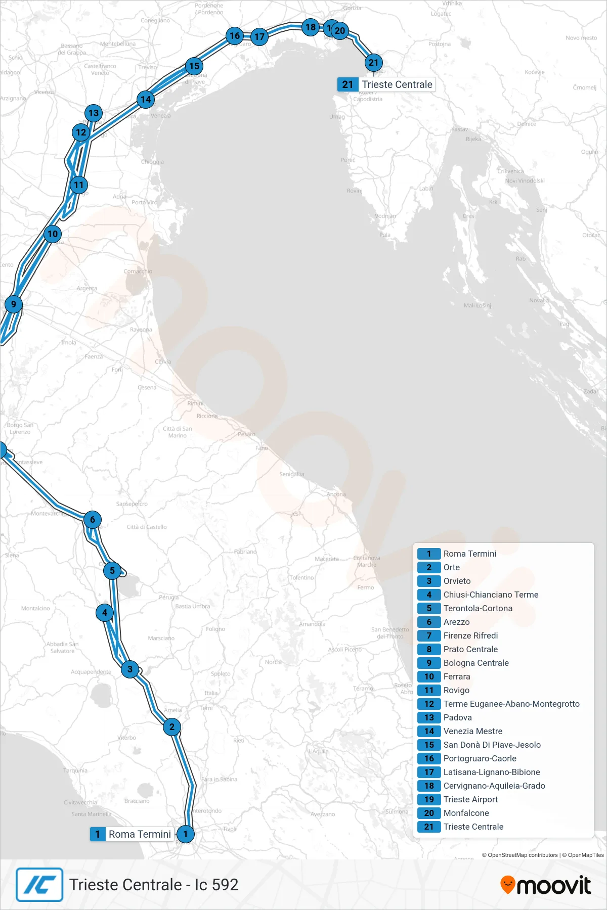 Linea IC  treno (Trieste Centrale - Ic 592) - Percorsi e fermate sulla mappa