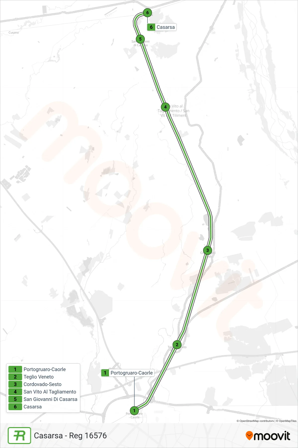Linea REG treno (Casarsa - Reg 16576) - Percorsi e fermate sulla mappa