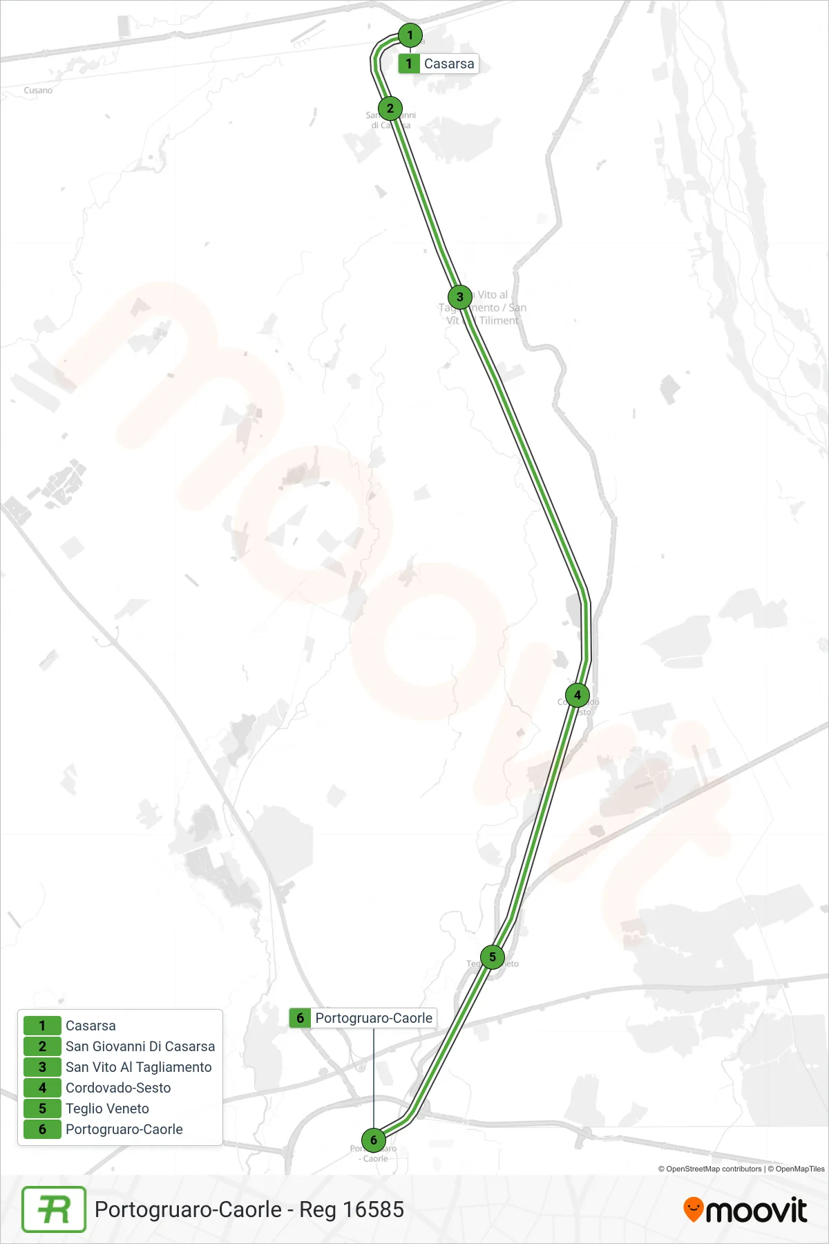 Linea REG treno (Portogruaro-Caorle - Reg 16585) - Percorsi e fermate sulla mappa