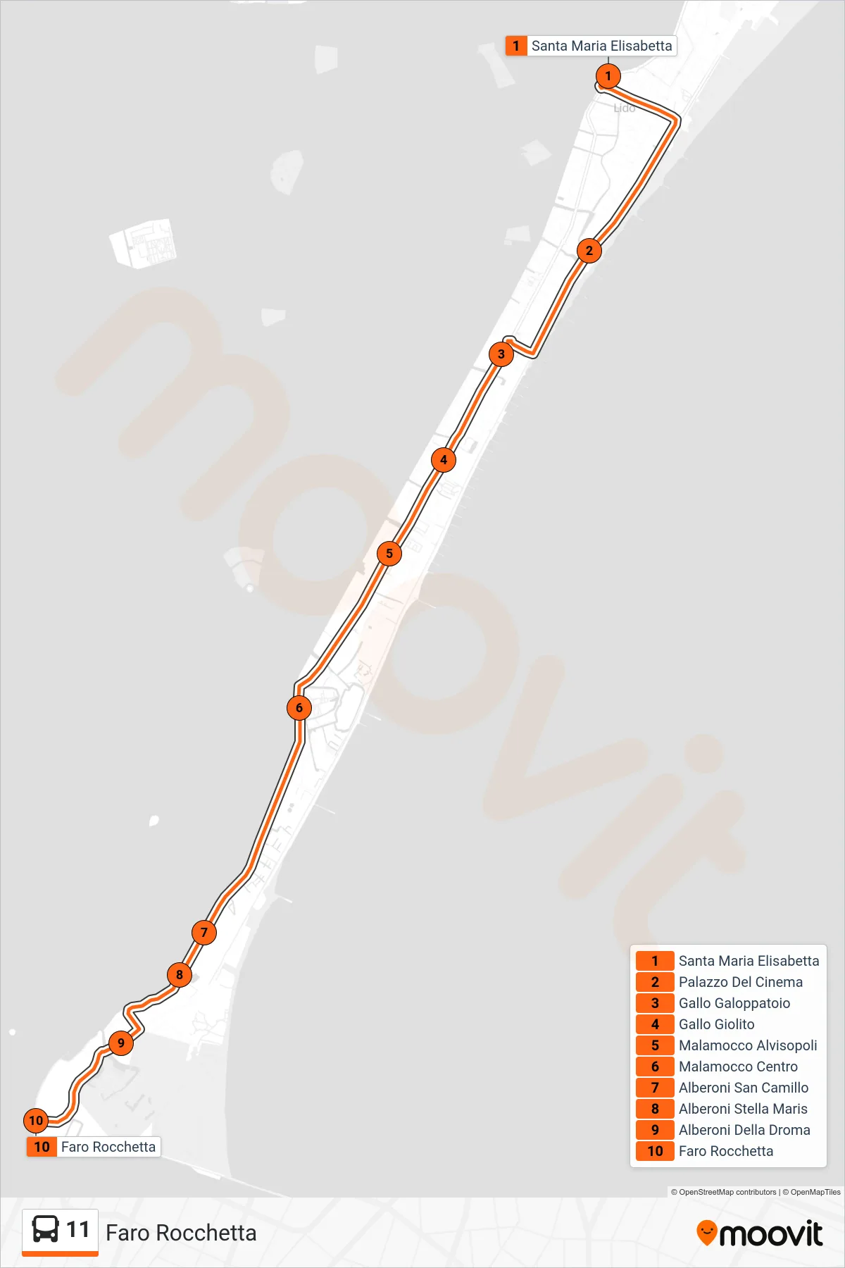 Linea 11 bus (Faro Rocchetta) - Percorsi e fermate sulla mappa