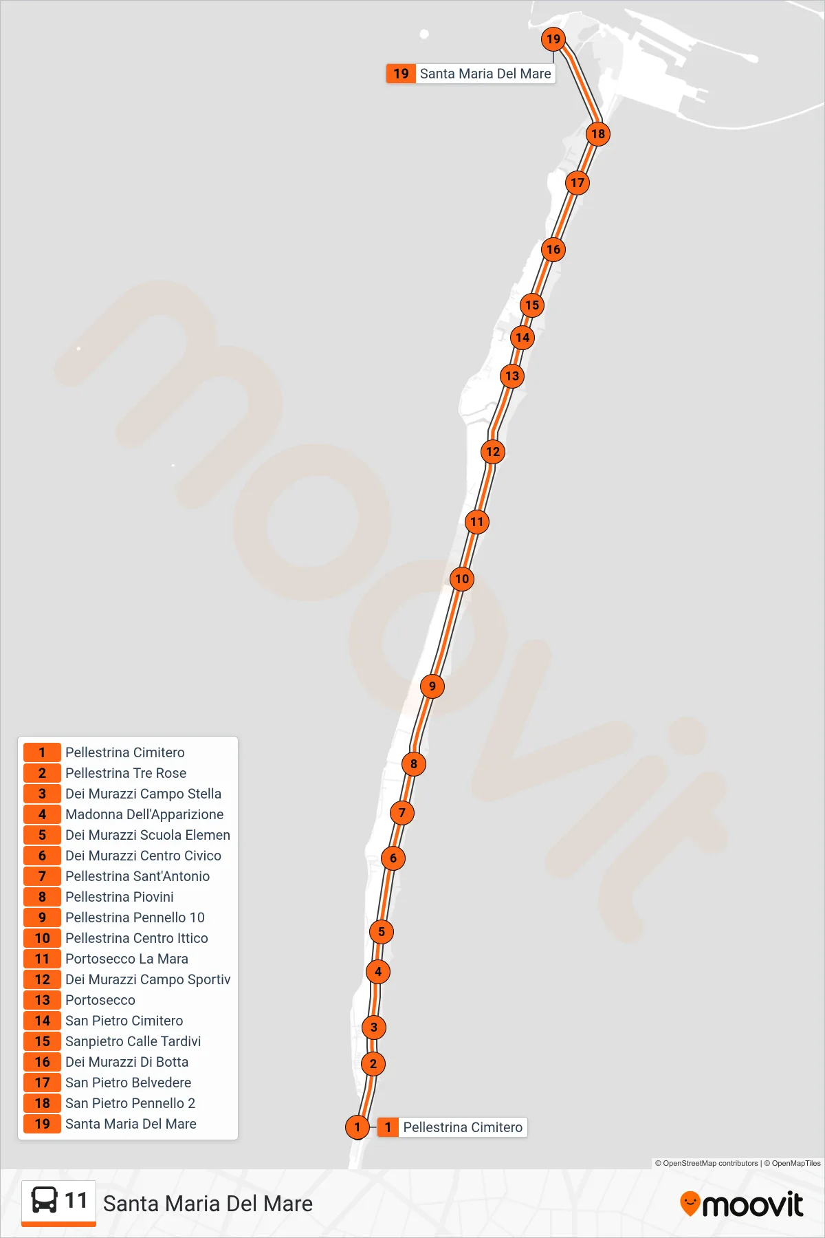 Linea 11 bus (Santa Maria Del Mare) - Percorsi e fermate sulla mappa