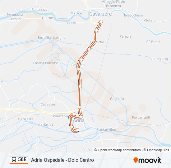 Percorso linea bus 58E