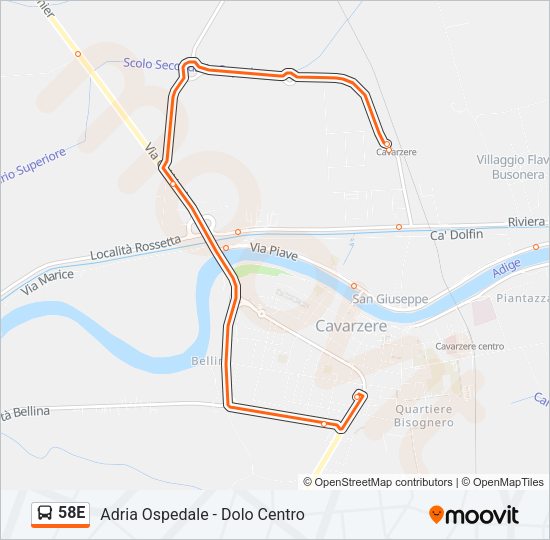 Percorso linea bus 58E