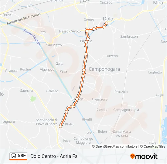 58E Bus Line Map