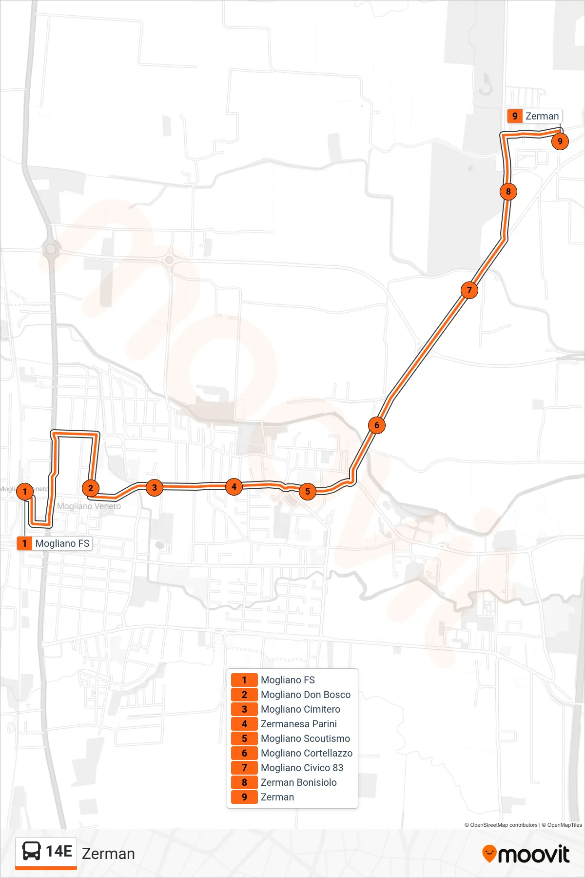 Linea 14E  bus (Zerman) - Percorsi e fermate sulla mappa