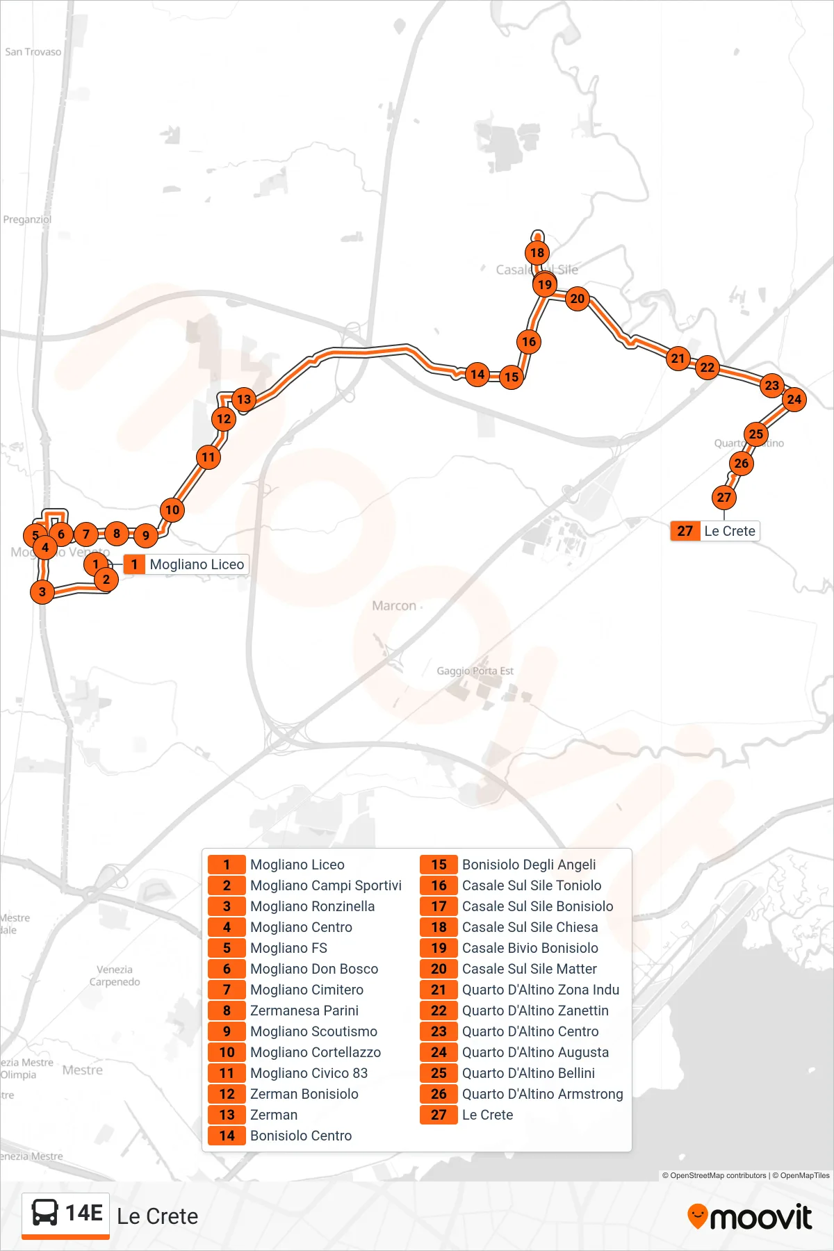 Linea 14E bus (Le Crete) - Percorsi e fermate sulla mappa