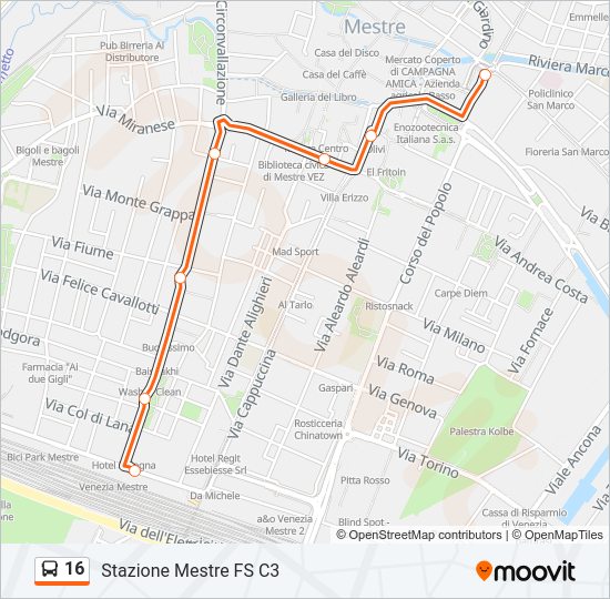 Percorso linea bus 16