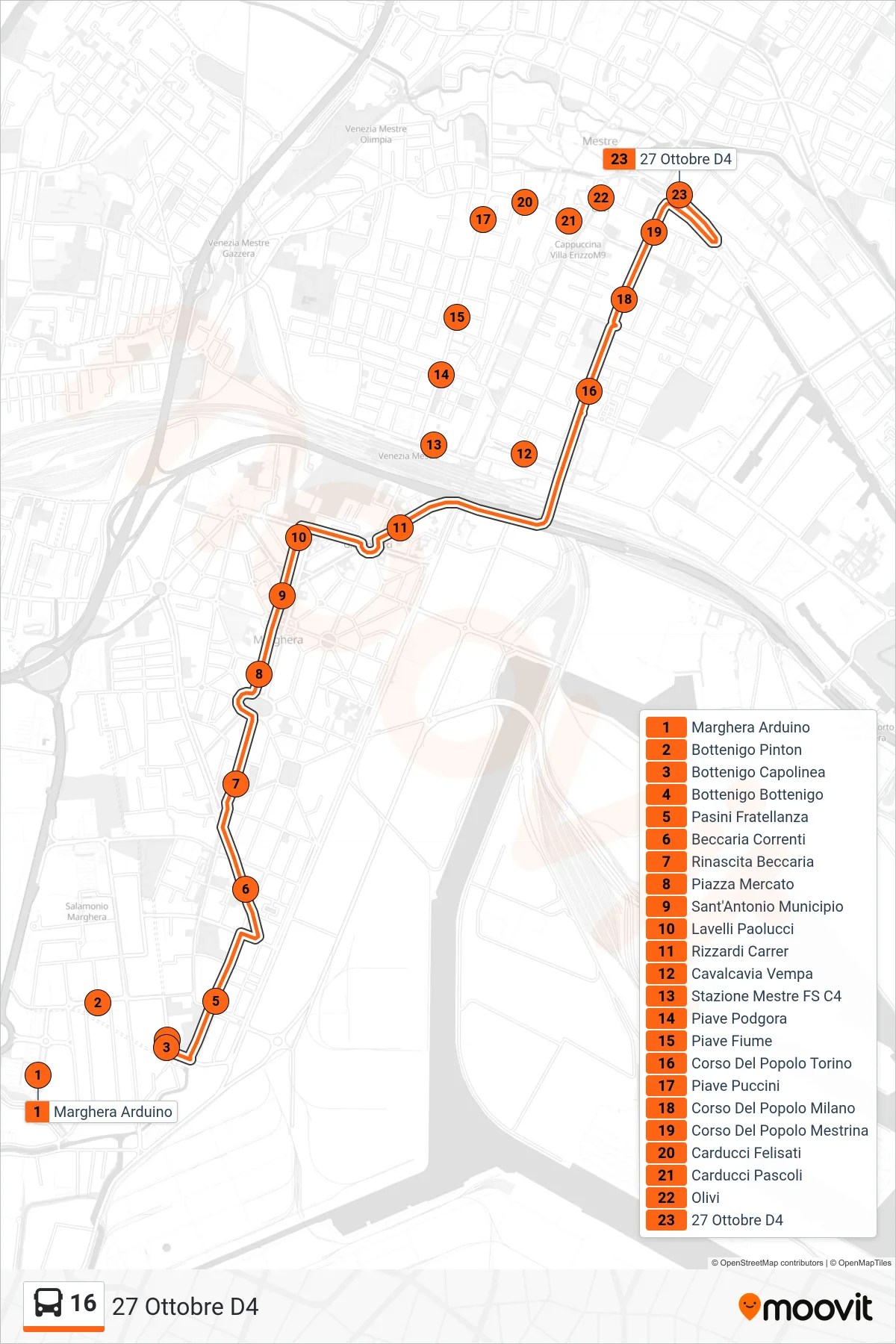 Linea 16  bus (27 Ottobre D4) - Percorsi e fermate sulla mappa
