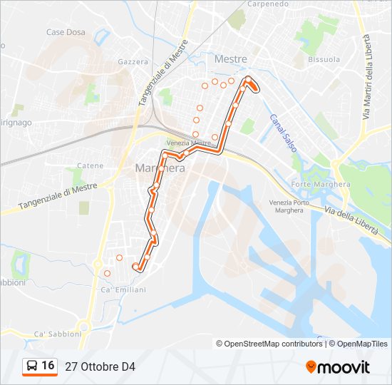 Percorso linea bus 16