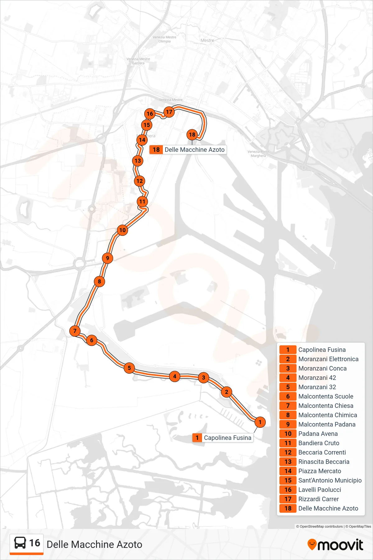 Linea 16 bus (Delle Macchine Azoto) - Percorsi e fermate sulla mappa